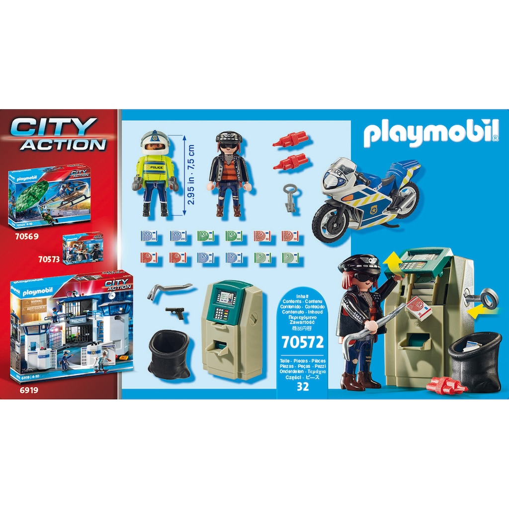Playmobil® Konstruktions-Spielset »Polizei-Motorrad: Verfolgung des Geldräubers (70572), City Action«, (32 St.)
