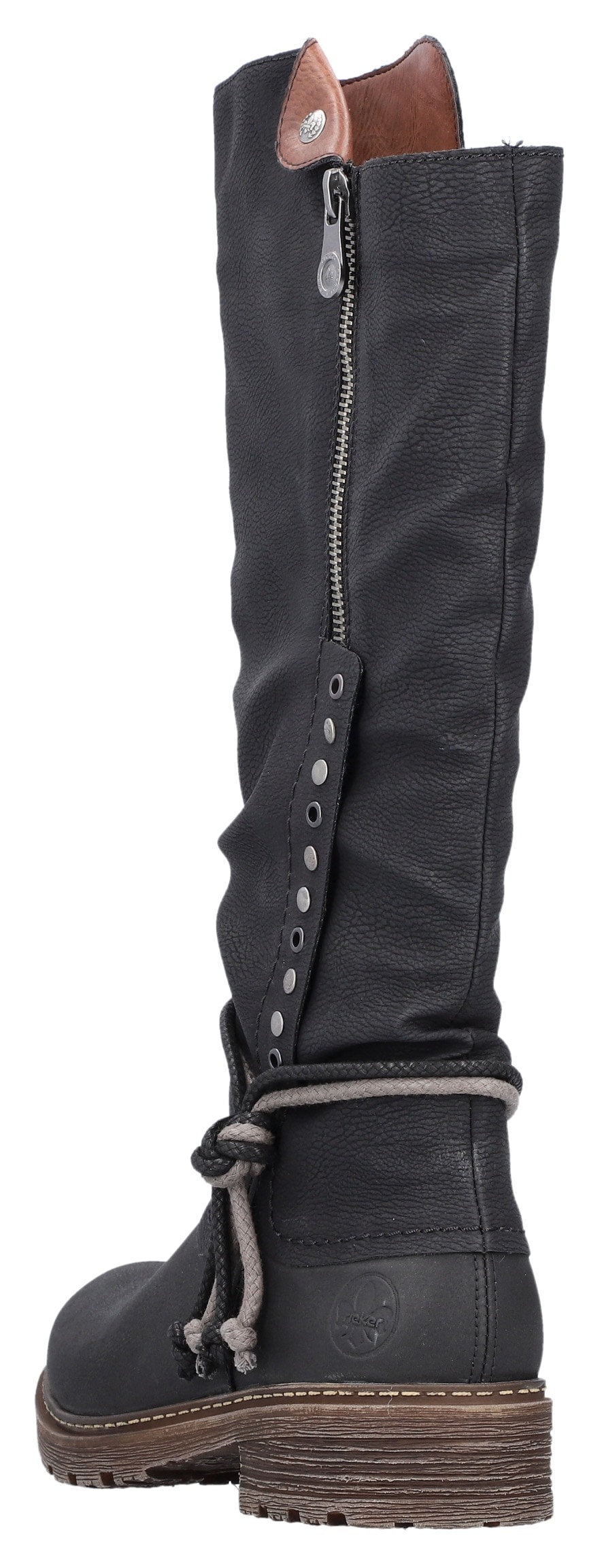 Rieker Winterstiefel, Langschaftstiefel, Blockabsatz, TEX-Membran, Nieten und Kordel
