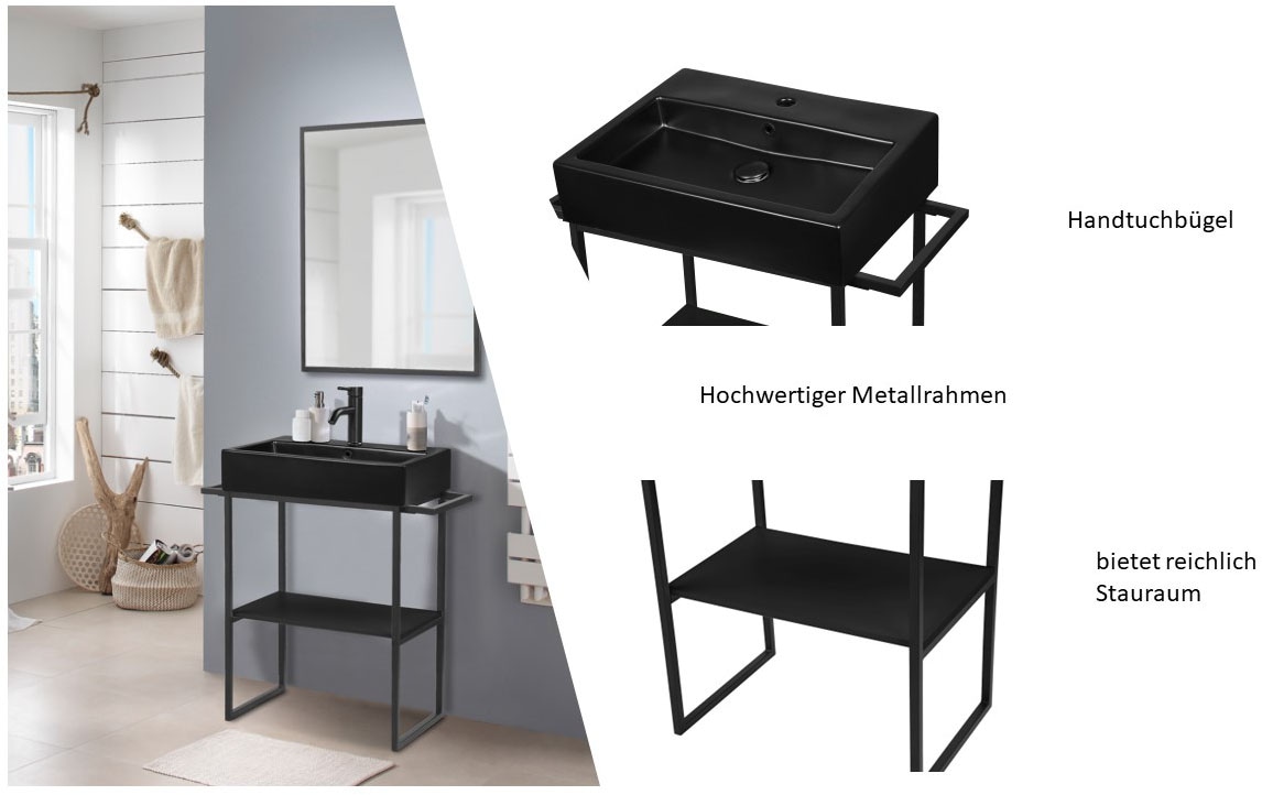welltime Waschtisch »Stockholm«, Badmöbel Metalloptik inkl. Becken, Breite 60 cm Waschplatz