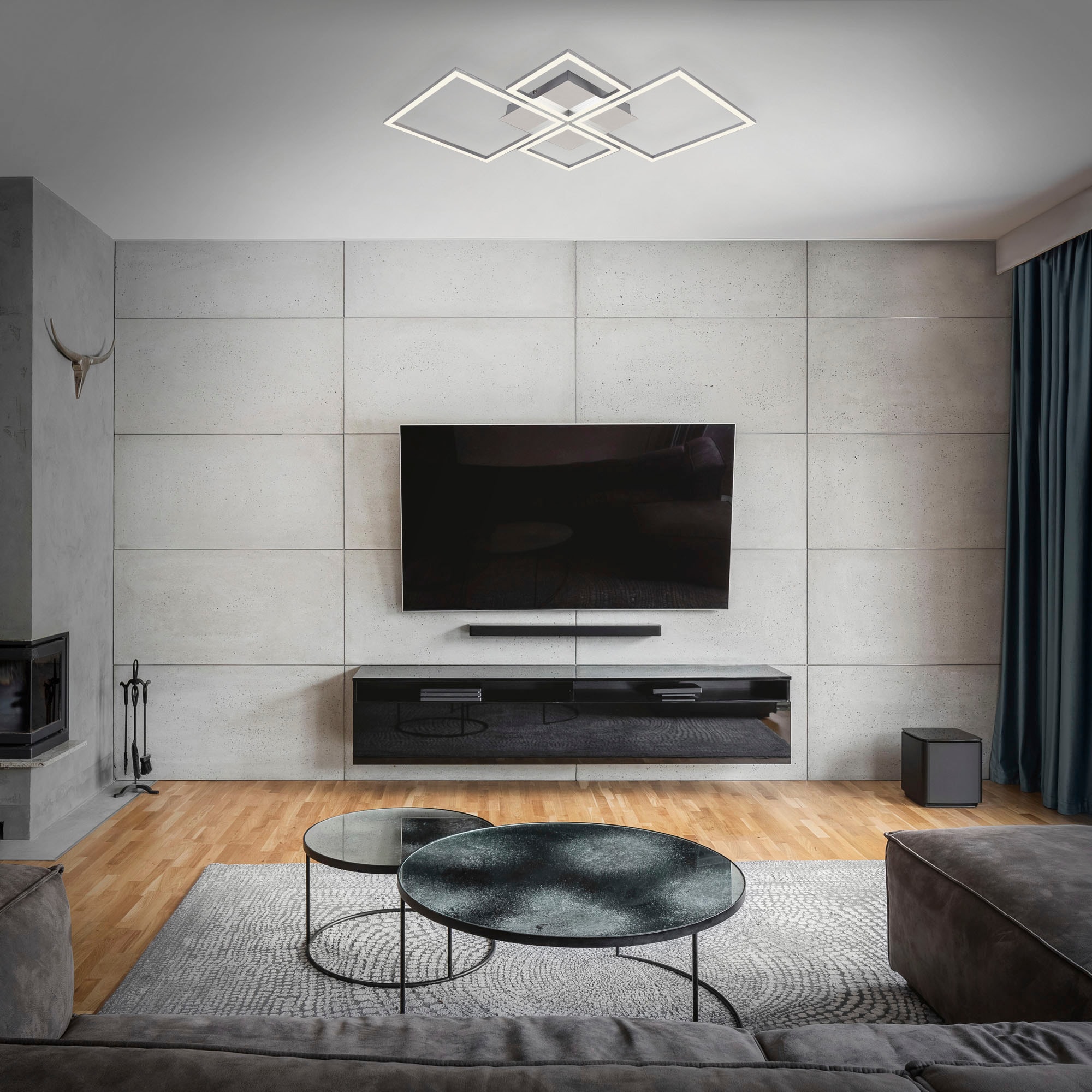 Briloner Leuchten LED Deckenleuchte »3128018 FRAME«, Leuchtmittel LED-Board | LED fest integriert, Deckenlampe, 75x47x7,3cm, Chrom-Alu, 44W, Wohnzimmer, Schlafzimmer