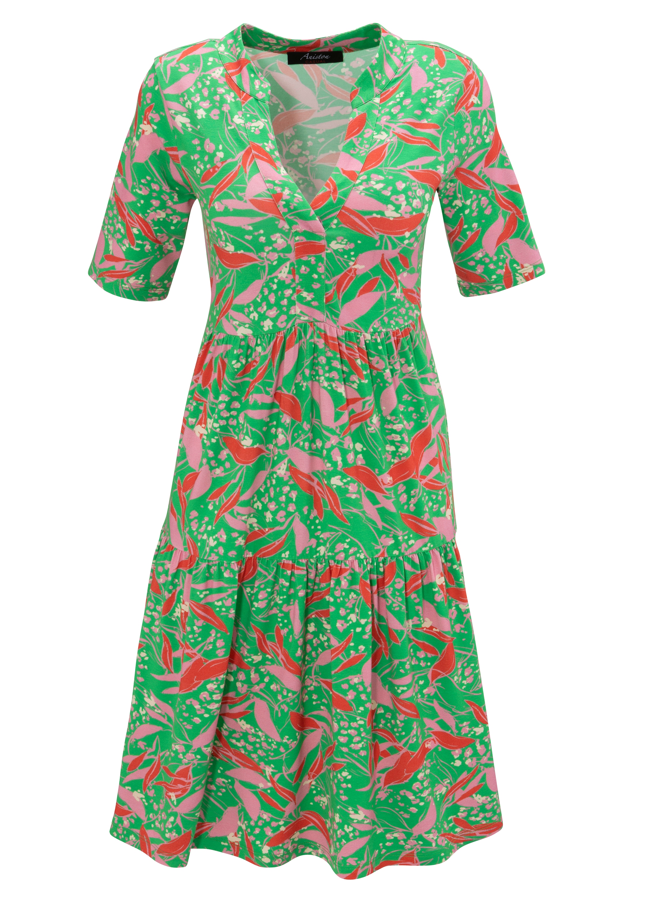 Aniston CASUAL Sommerkleid, mit trendfarbenem, graphischem Blumendruck - NEUE KOLLEKTION