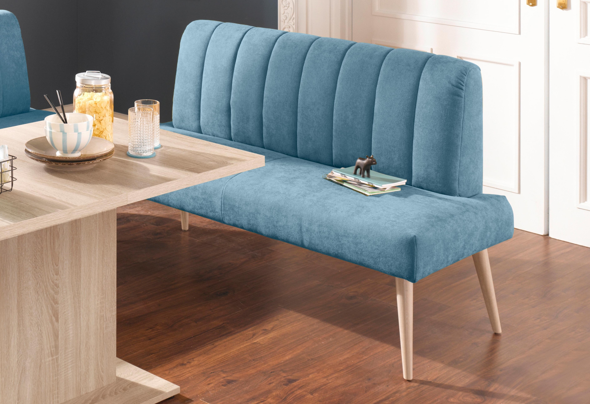 exxpo - sofa fashion Sitzbank »Costa, moderne Rückensteppung, bequem und elegant, hoher Holzfuß«, hochwertige Detailverarbeitung, Frei im Raum stellbar