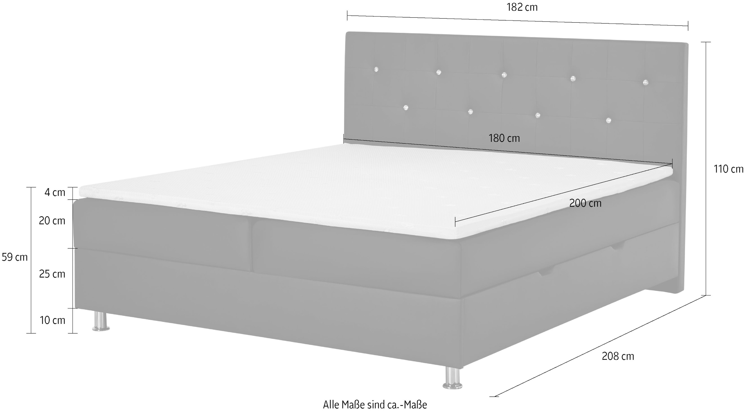 Home affaire Boxbett »Big Noux aus schwarzem Kunstleder mit Kristallsteinen im Kopfteil« inkl. Bettkasten, erhältlich in der Größe 180x200cm