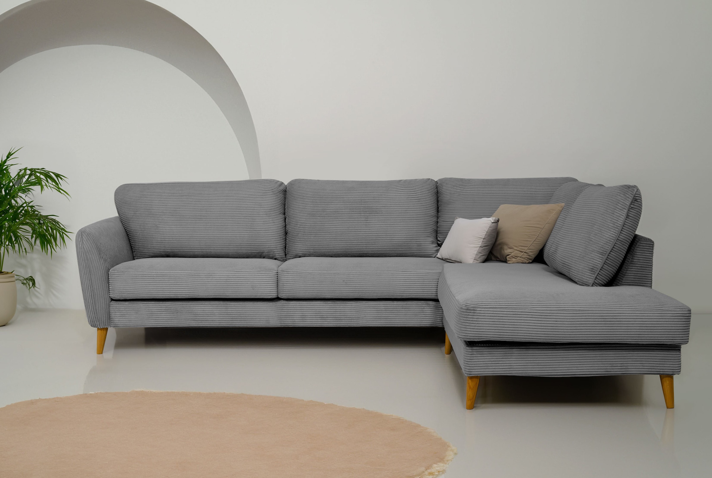 Home affaire Ecksofa »MARSEILLE 278/202 cm, L-Form, Ottom. rechts/links«, Massivholzbeine aus Eiche, in verschieden Bezügen und Farbvarianten
