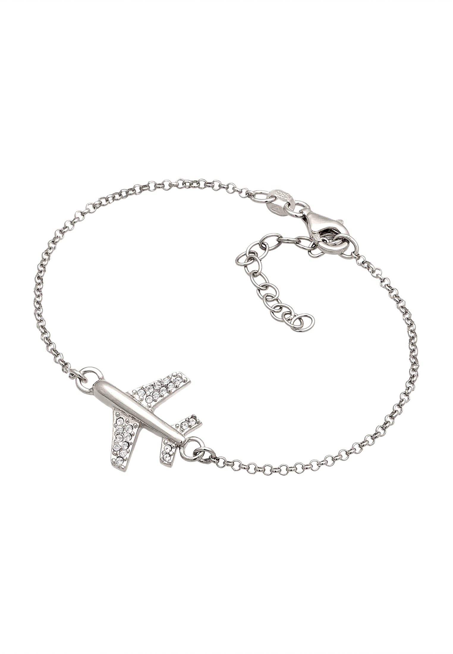 Elli Armkette »Armband Flugzeug mit Glas Kristalle Weiß 925 Sterling Silber«