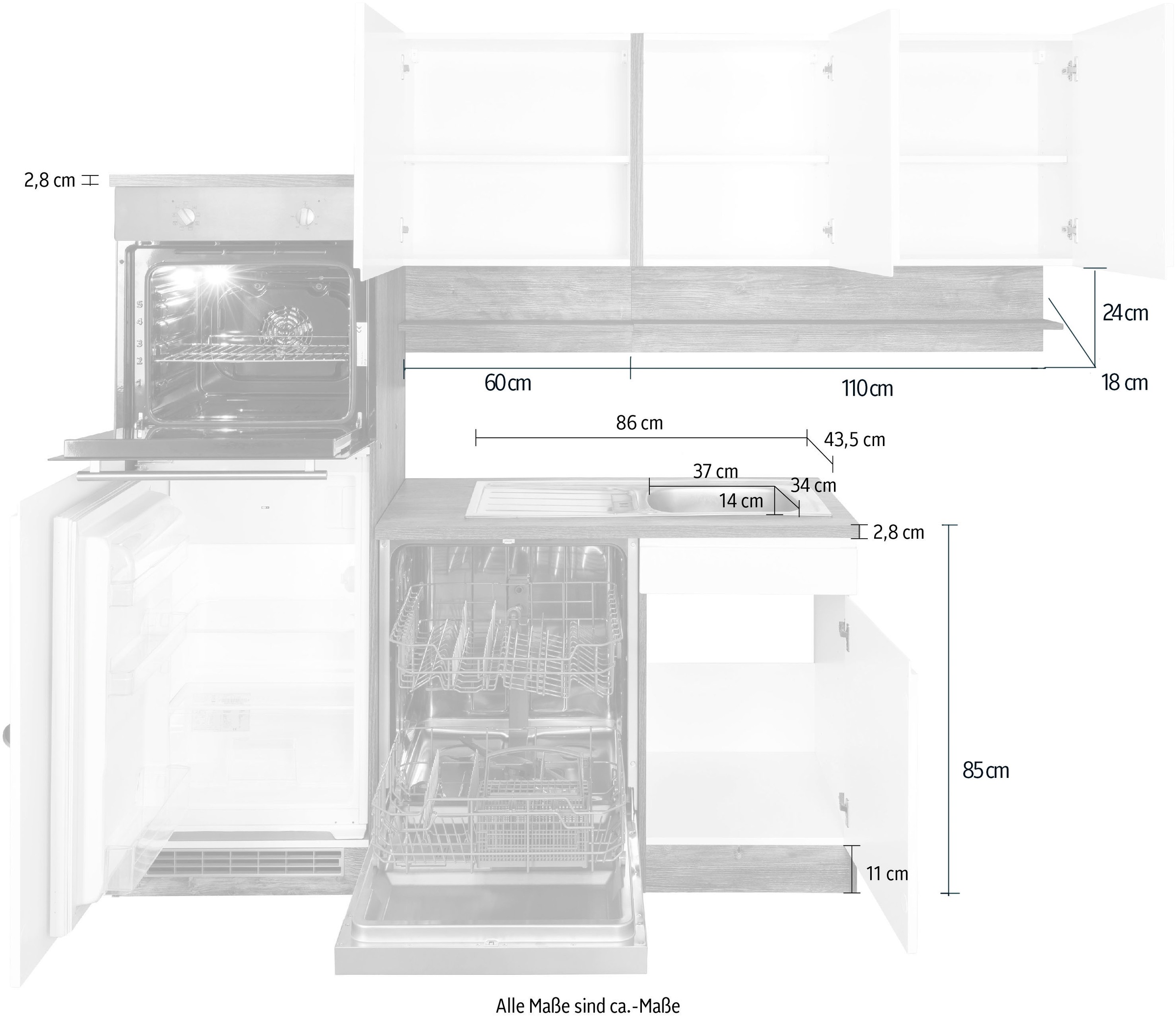 KOCHSTATION Winkelküche »KS-Virginia«, Stellbreite 230/190 cm, mit E-Geräten
