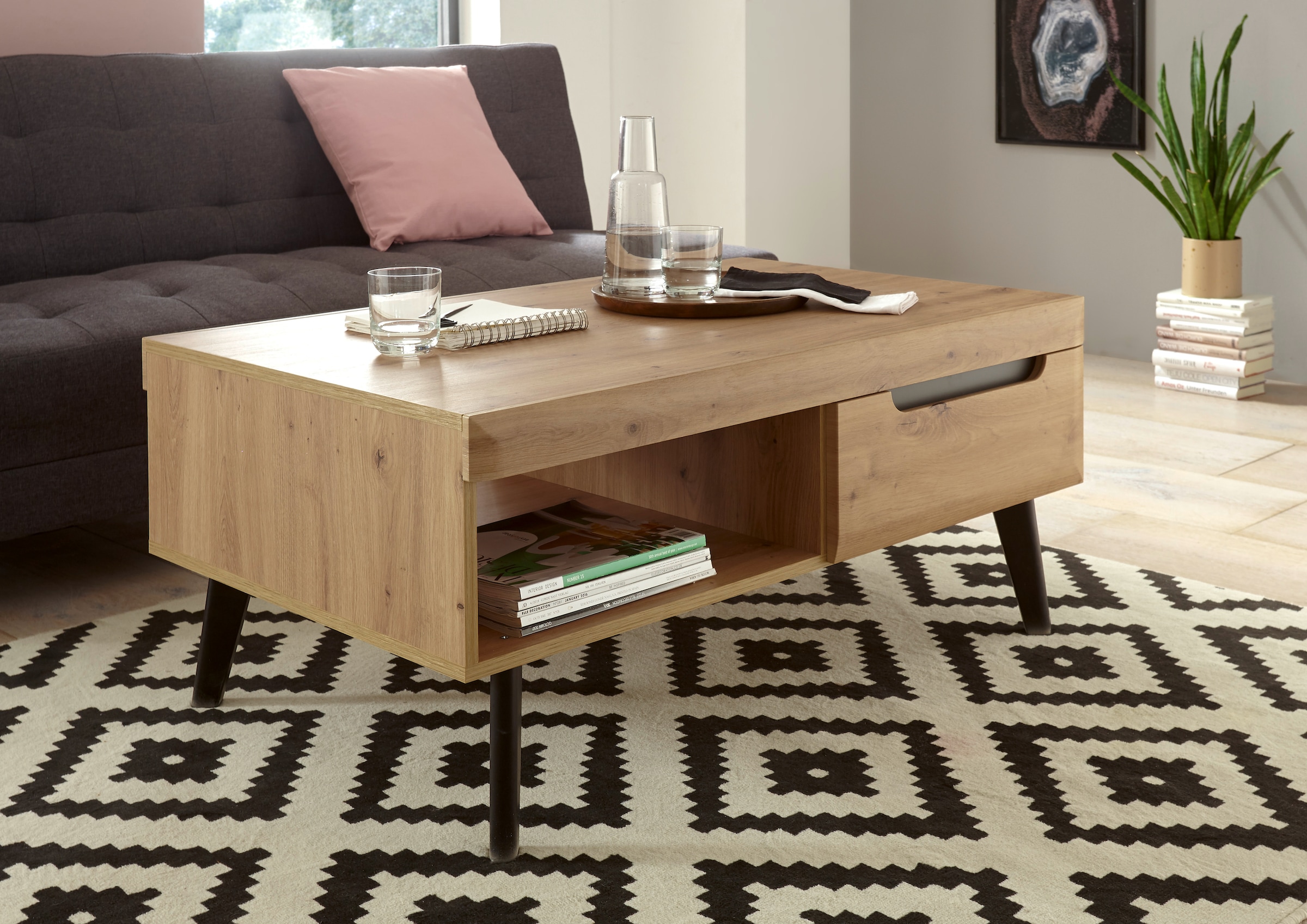 Home affaire Couchtisch "Torge, Beistelltisch, Wohnzimmertisch, Tisch, Sofatisch" 1 Stk. tlg. Schubkästen und Ablagefach, in drei Farben verfügbar