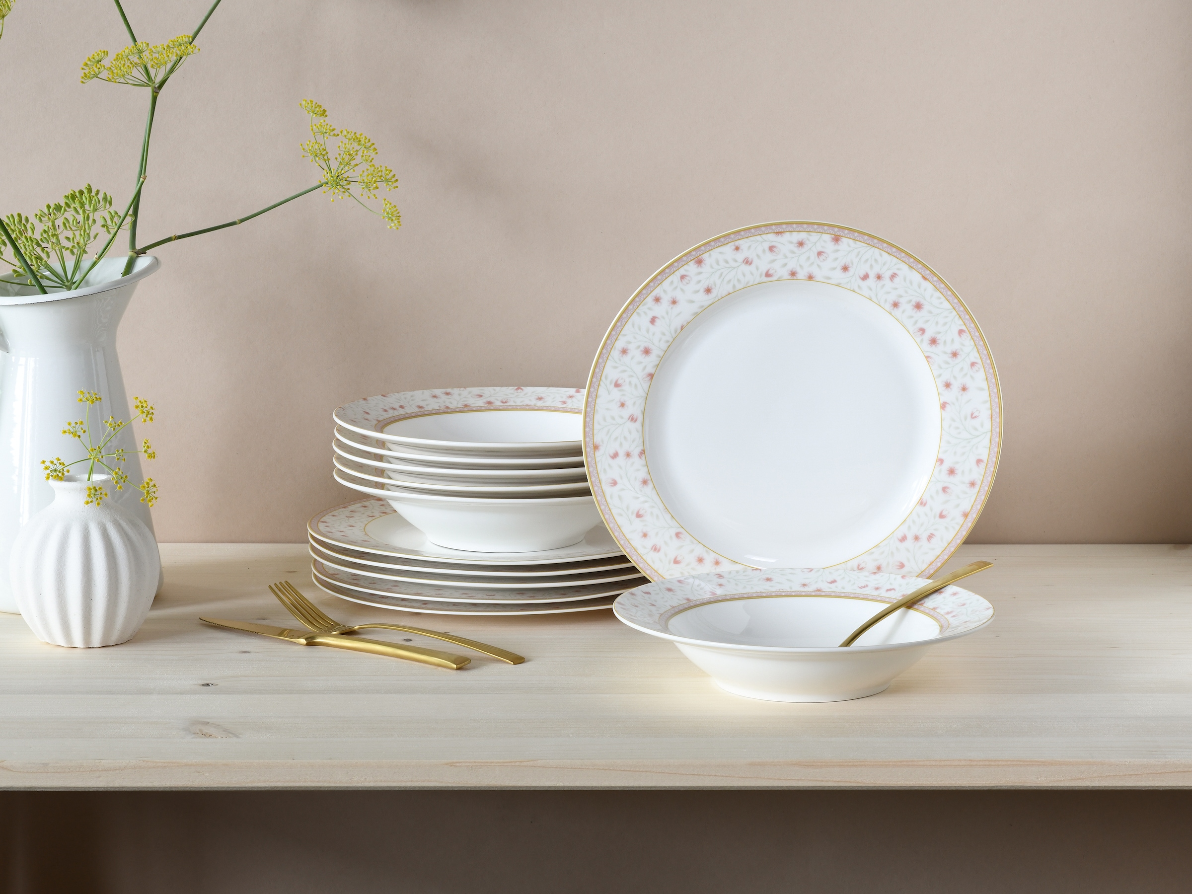 CreaTable Tafelservice »Emilja, Tafel-Service 12-tlg« Blumendekor