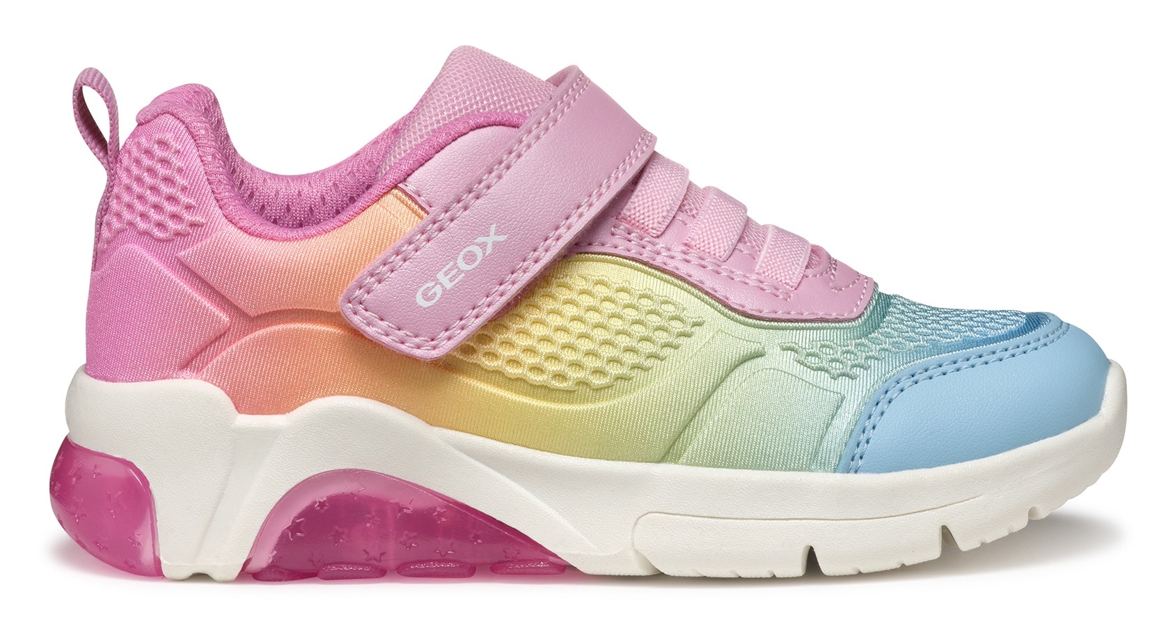 Geox Sneaker »J FADINLIGHT GIRL Blinkschuh«, Regenbogen Schuh, Pride Sneaker, Bunter Klettschuh mit Gummzug