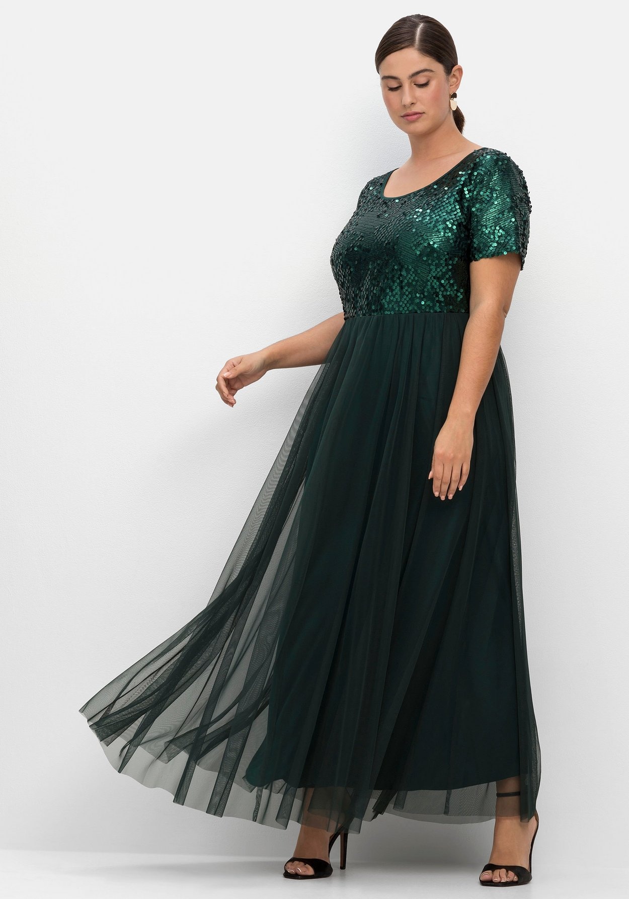 Sheego Abendkleid »Maxikleid in A-Linie mit Pailletten«, in A-Linie mit Pailletten