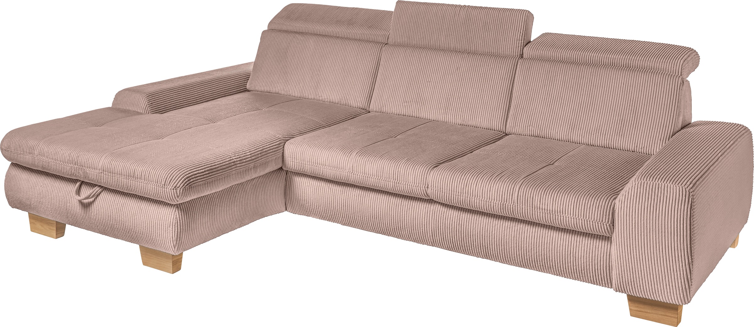 set one by Musterring Ecksofa »SO 3400 Sitzhöhe 47cm oder 49cm, Sitztiefe verstellbar, B/T: 307/195cm«, whlw. mit Funktion, Kaltschaum, in Cord, rose, Sitzhöhe 49