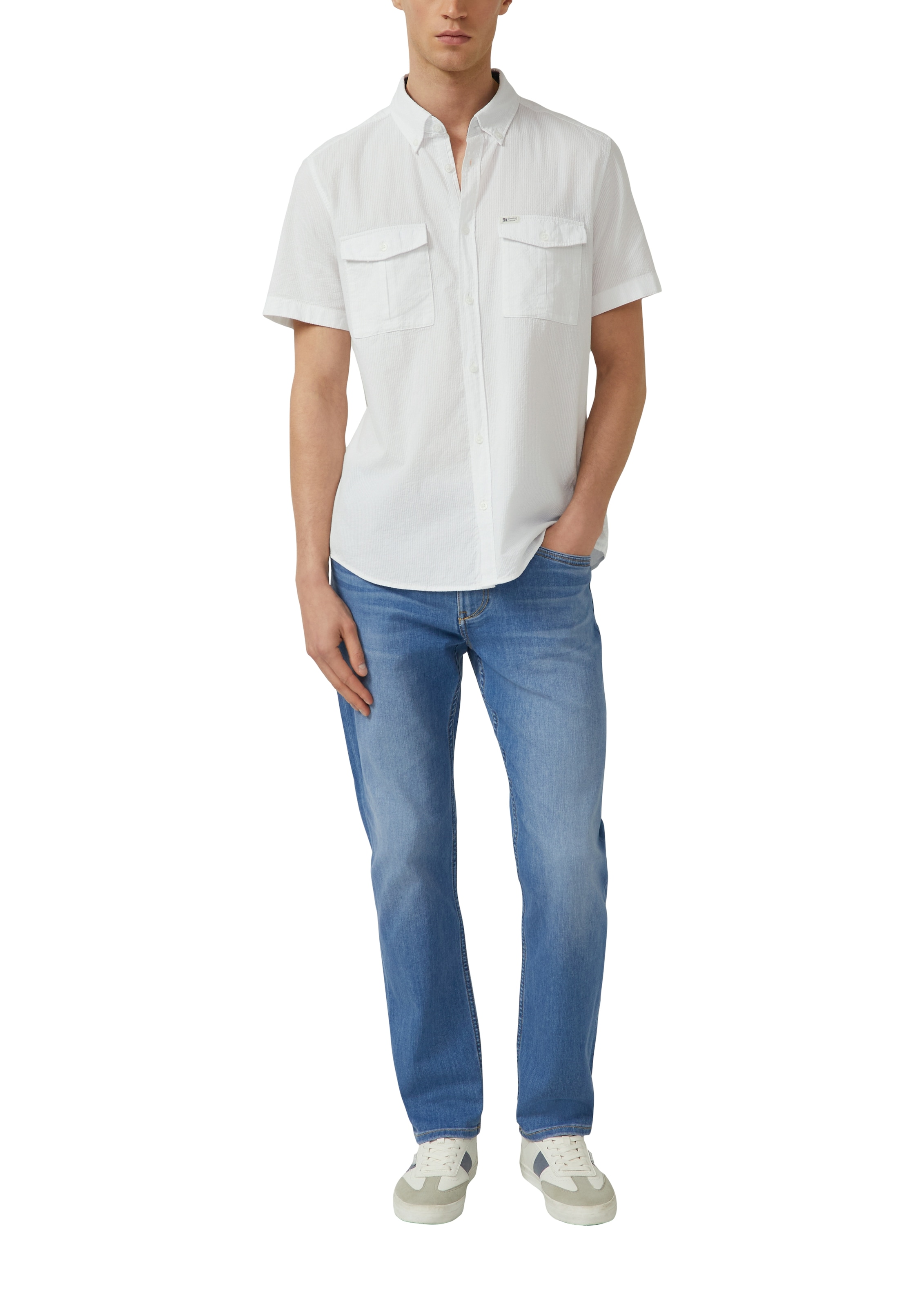s.Oliver Kurzarmhemd mit dezenten Streifen, Button-down-Kragen, Baumwolle