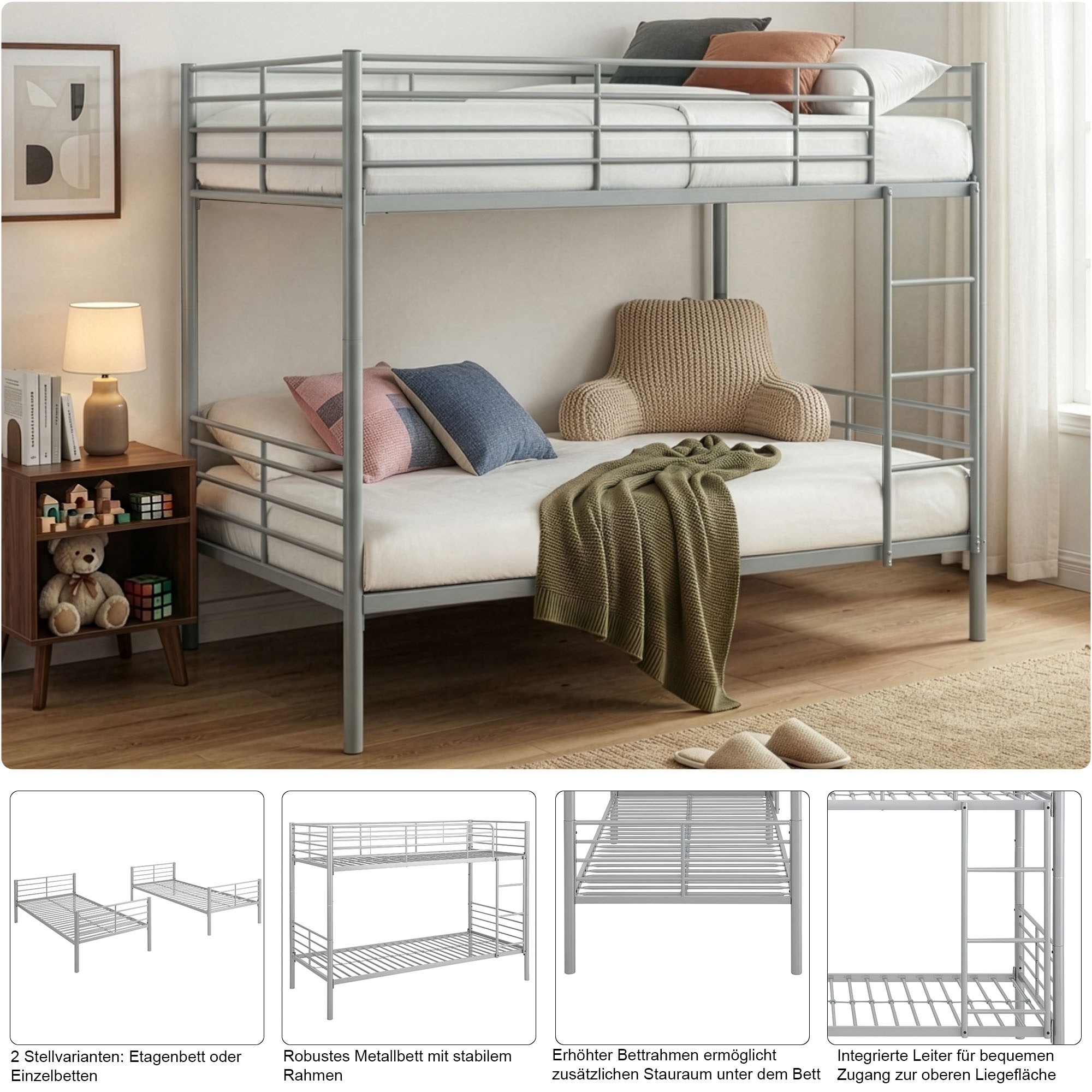 OTTO home Etagenbett »Hayo,  Metallbett, Stockbett« teilbar in 2 Einzelbetten,  perfekt für kleine Räume, mehrere Farben, (B/T/H) ca. 208/97/160 cm