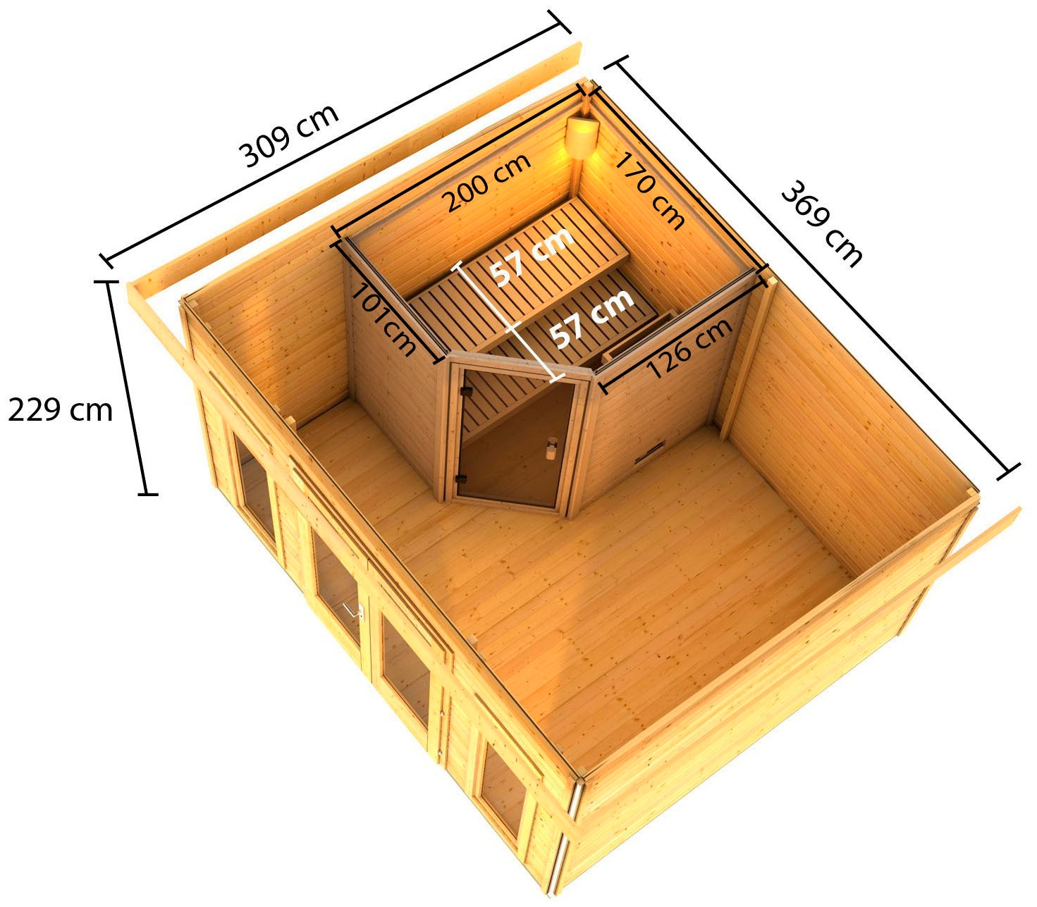 Karibu Saunahaus »Maiko 2A« Set,  Ofen 9 kW Bio externe Strg easy