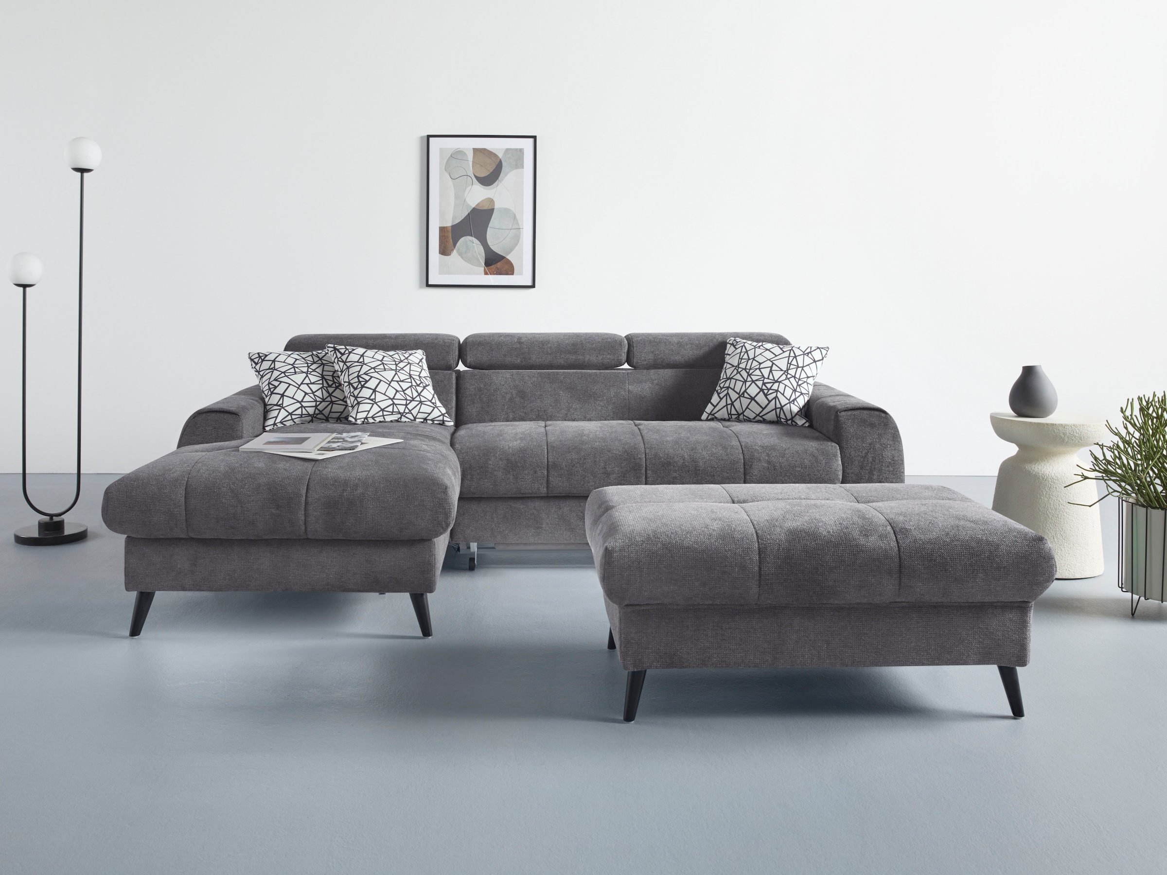 COTTA Ecksofa »Mia L-Form«, 3-tlg.-Kissen-Set, Recamiere, wahlweise mit oder ohne RGB-Beleuchtung