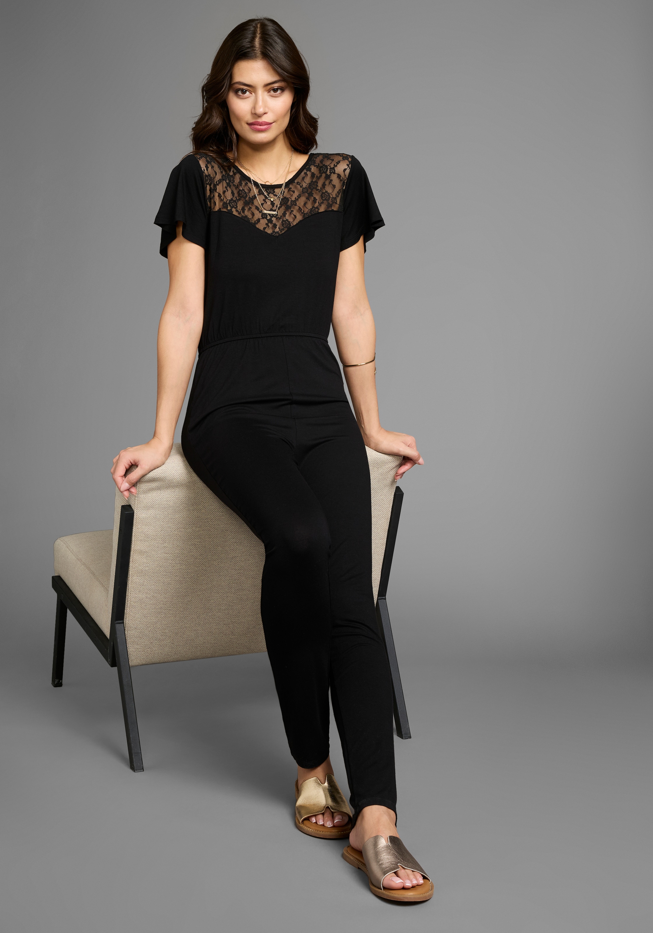 Laura Scott Jumpsuit, mit Spitzeneinsatz & bequemen Gummizugbund - NEUE KOLLEKTION
