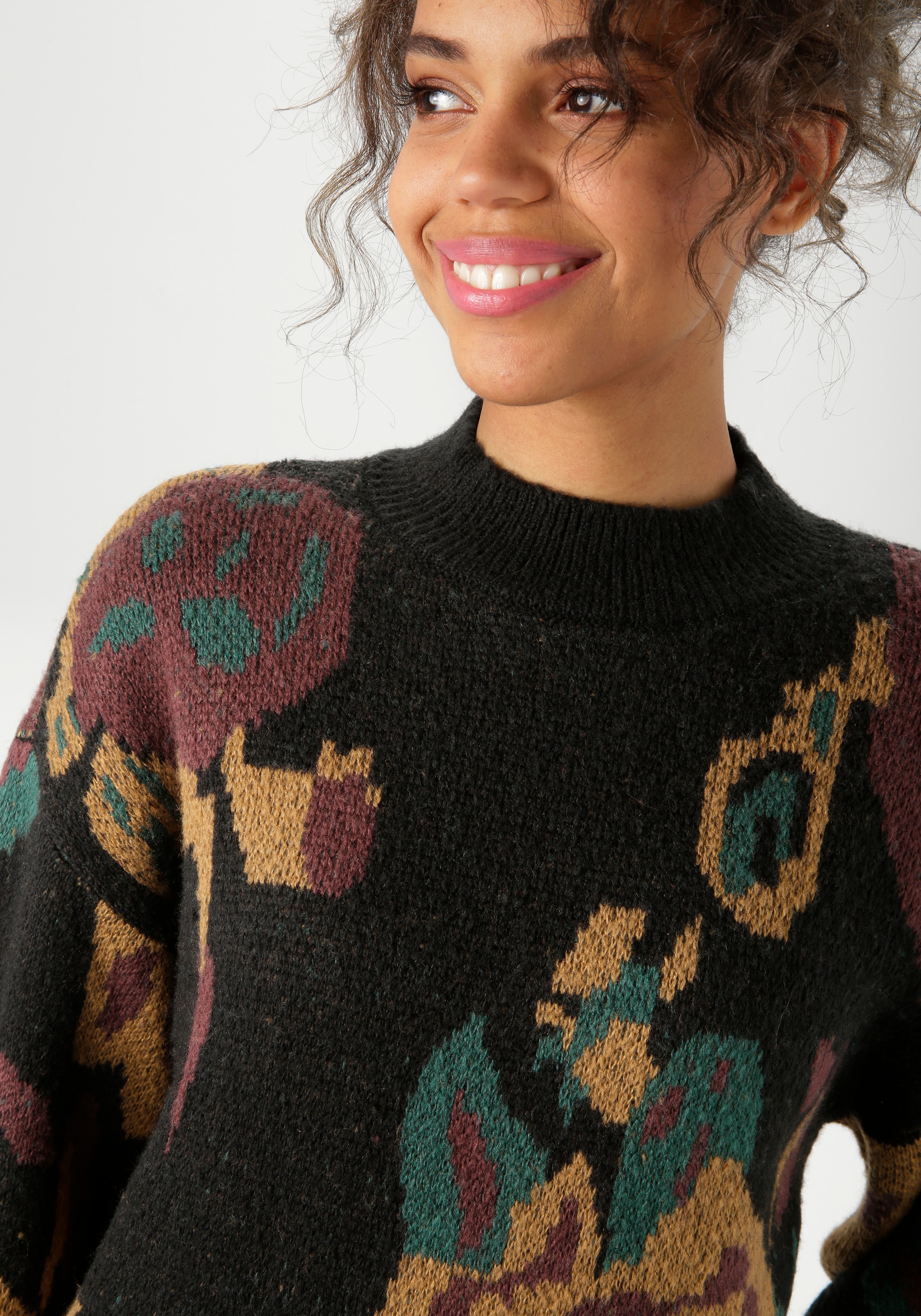 Aniston CASUAL Strickpullover mit großflächigen, eingestrickten Blüten - NEUE KOLLEKTION