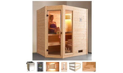 Sauna »Valida Eck 1«, 4,5 kW Bio-Kombiofen mit ext. Strg., Fenster