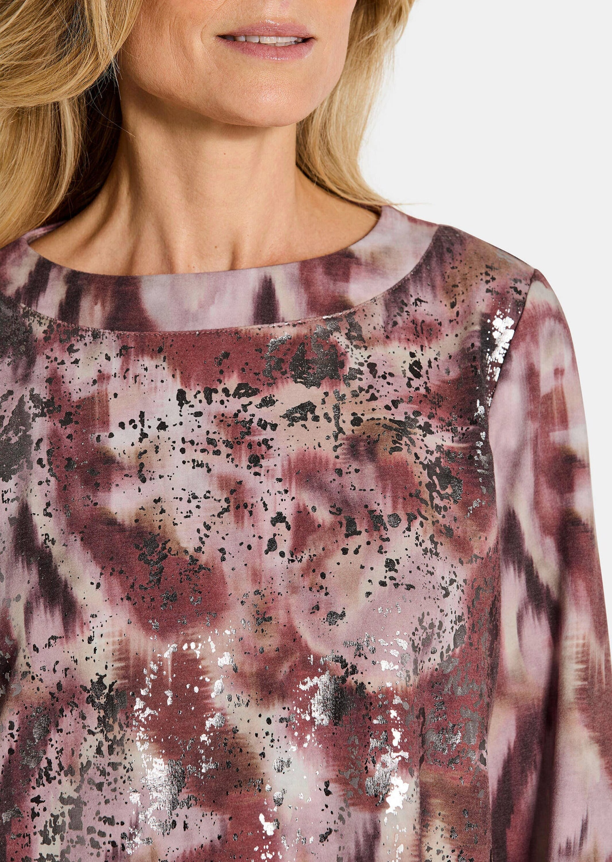 GOLDNER Print-Shirt »Kurzgröße Sweatshirt in Metallic-Optik«
