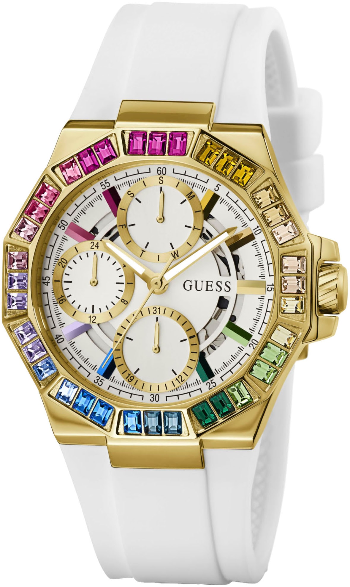 Guess Multifunktionsuhr »SELENE«, Quarzuhr, Armbanduhr, Damenuhr, Datum, 12/24-Std.-Anzeige