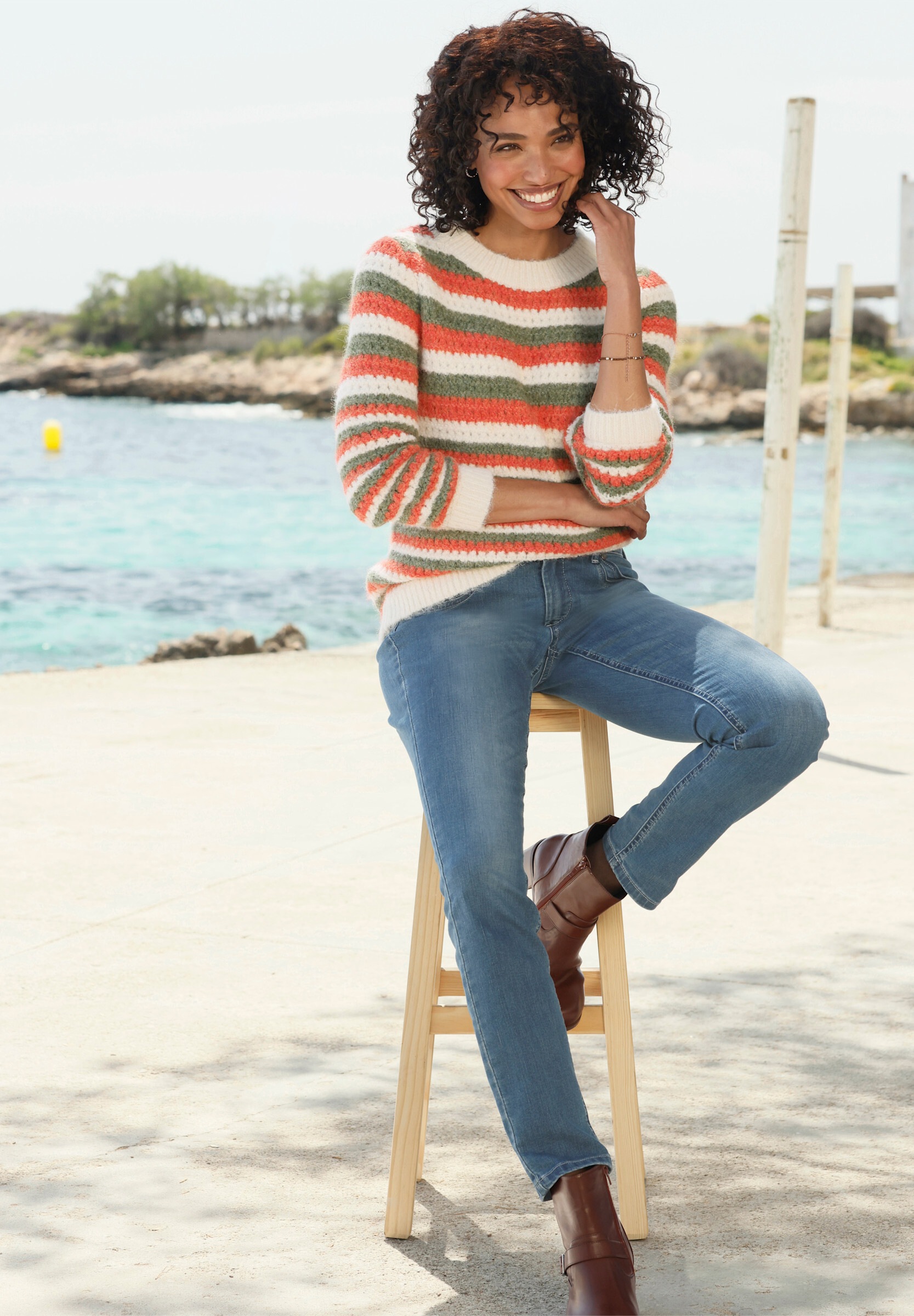 heine Strickpullover »Pullover Ajourpullover mit Streifen«