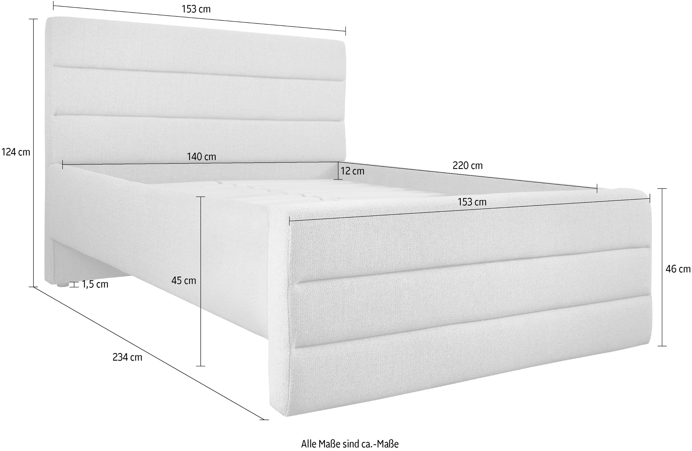 OTTO products Polsterbett »Merrit«, Quernaht im Kopf- und Fußteil, in 5 Breiten, auch in 220 cm Länge