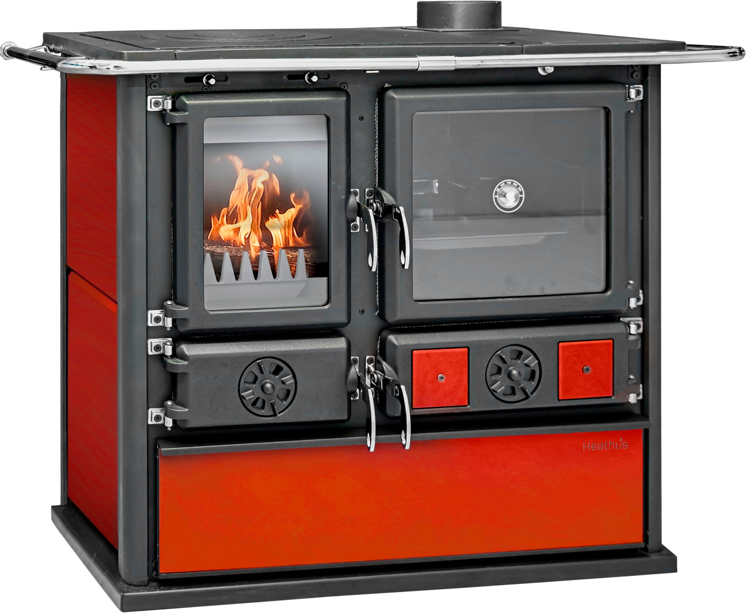 Festbrennstoffherd »Heathus Küchenofen »Cook Premium« Bordeaux« Ofenherd zum Heizen, Kochen & Backen, Schwarz, Kein zusätzlicher Feinstaubfilter 