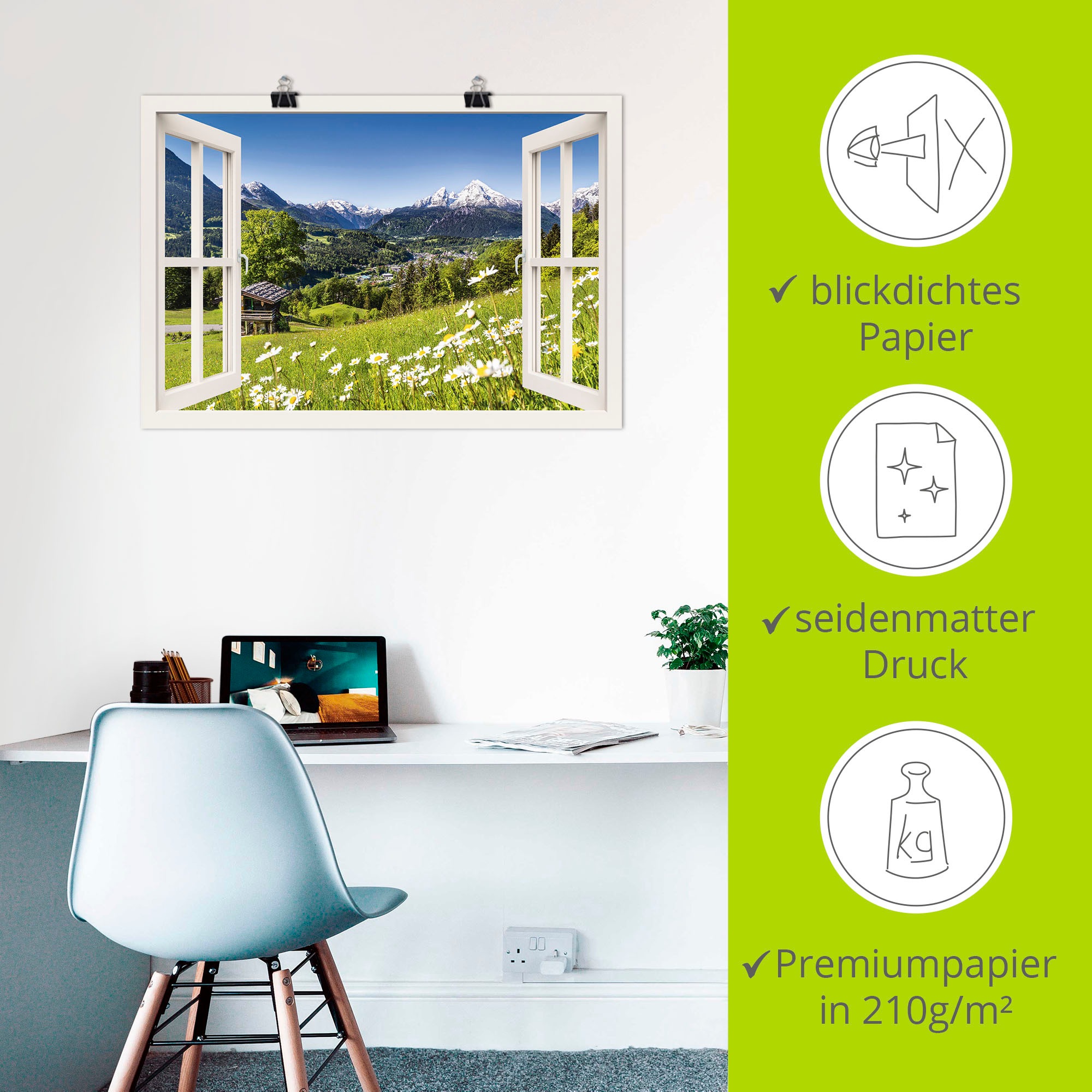 Artland Wandbild »Fensterblick Bayerischen Alpen« Berge 1 Stk. tlg. als Alubild, Leinwandbild, Wandaufkleber oder Poster in versch. Größen