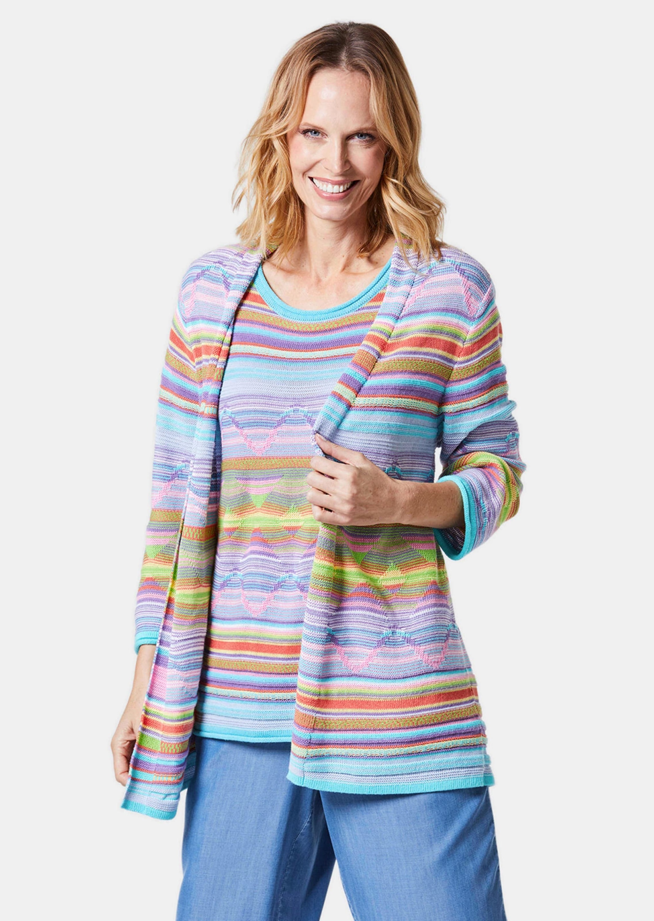 GOLDNER Strickjacke »Kurzgröße Abstrakt gemusterte Jaquardstrickjacke in offener Schnittform«