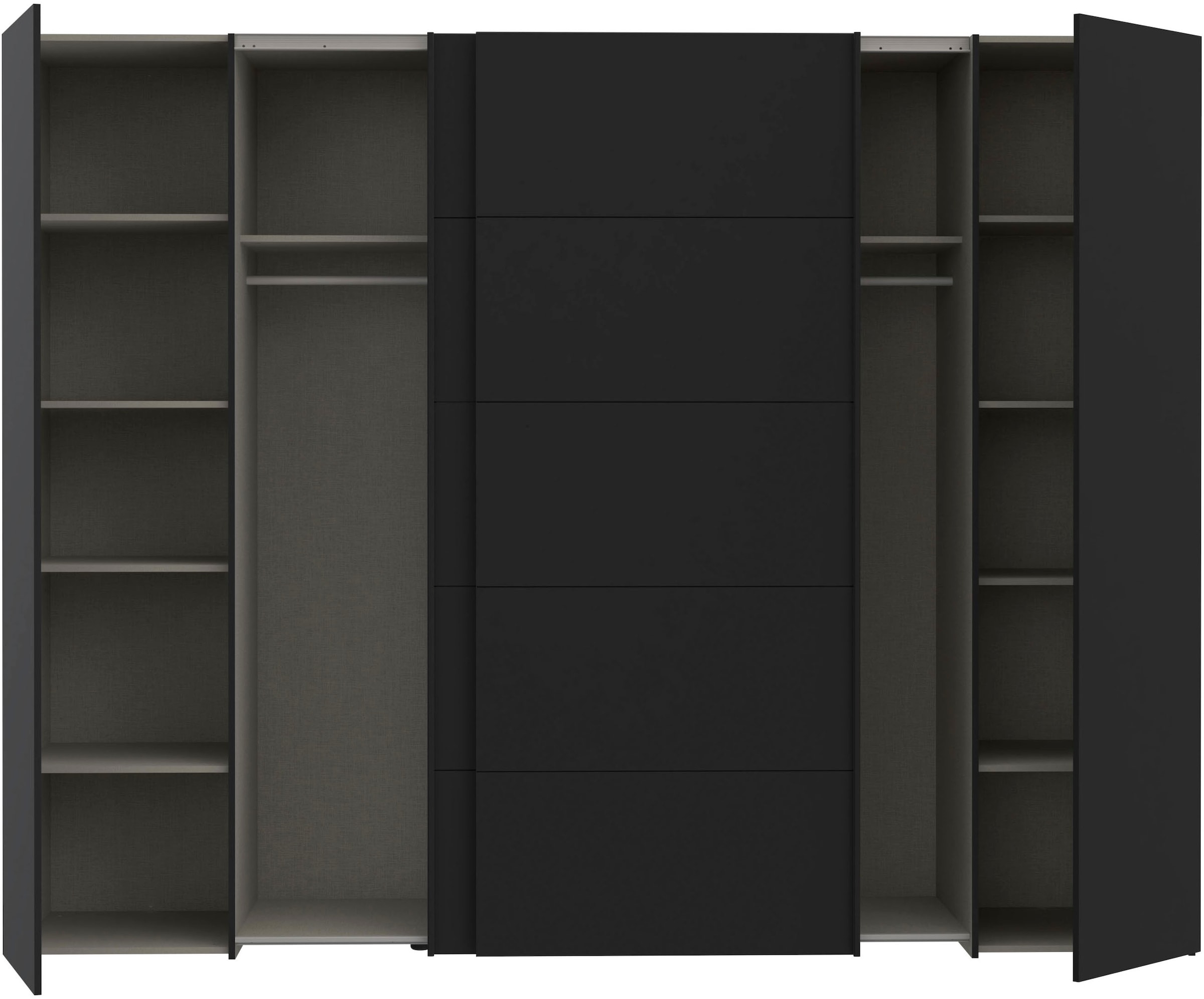 FORTE Dreh-/Schwebetürenschrank »Narago, TOPSELLER, Made in Europe, zeitloses Design«, (B/H/T ca. 270x210X61cm, Farbe Weiß auch mit Spiegeln erhältlich), viele Einlegeböden teilweise variabel einsetzbar, maximaler Stauraum