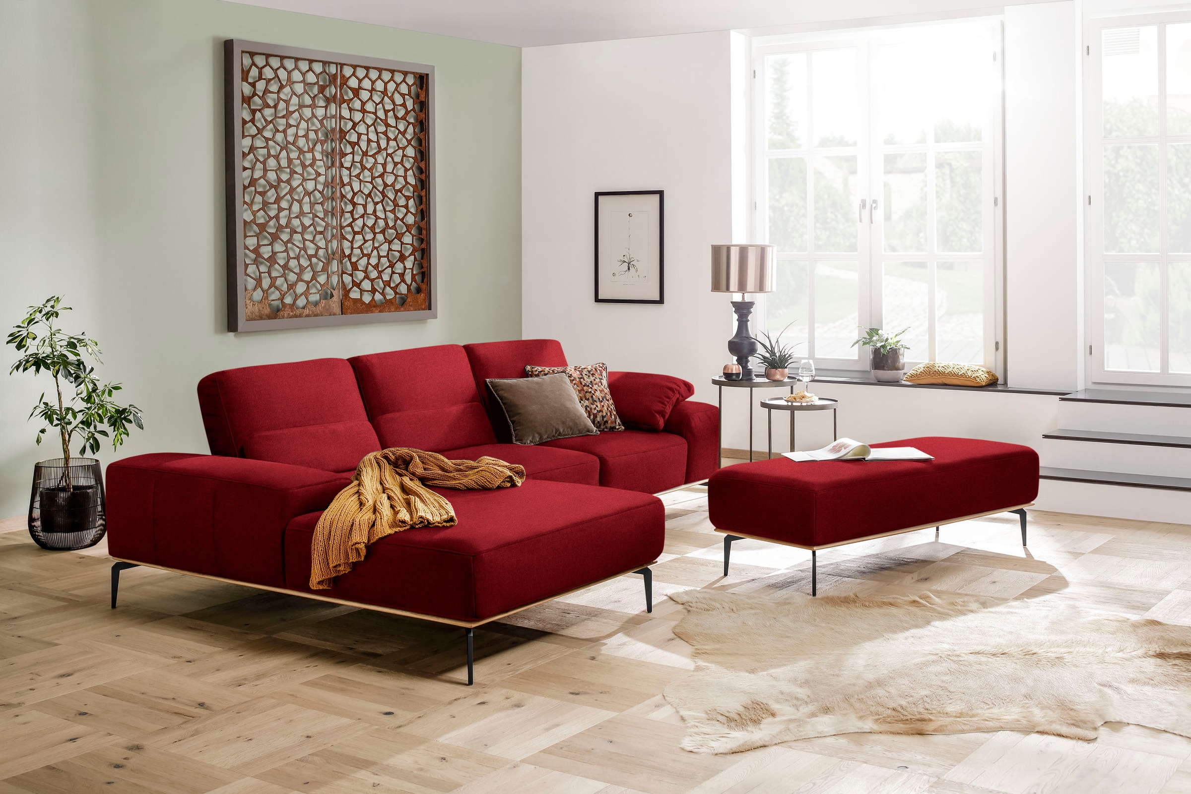 W.SCHILLIG Ecksofa »run, Designsofa mit tollem Sitzkomfort, bequem, L-Form«, mit Holzsockel, Füße in Schwarz pulverbeschichtet, Breite 299 cm