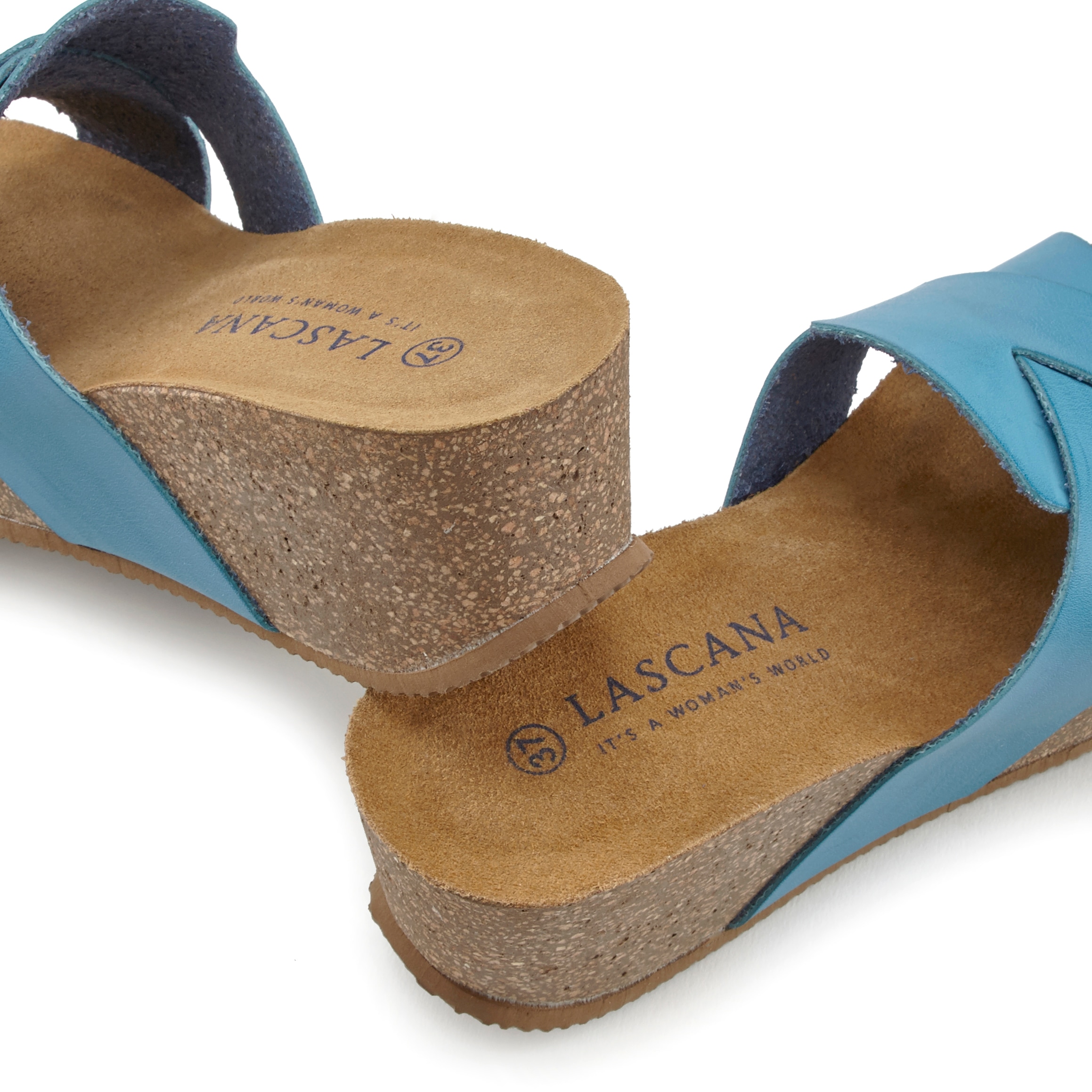 LASCANA Pantolette, Mule, Sandale, offener Schuh mit Korkfußbett und Keilabsatz