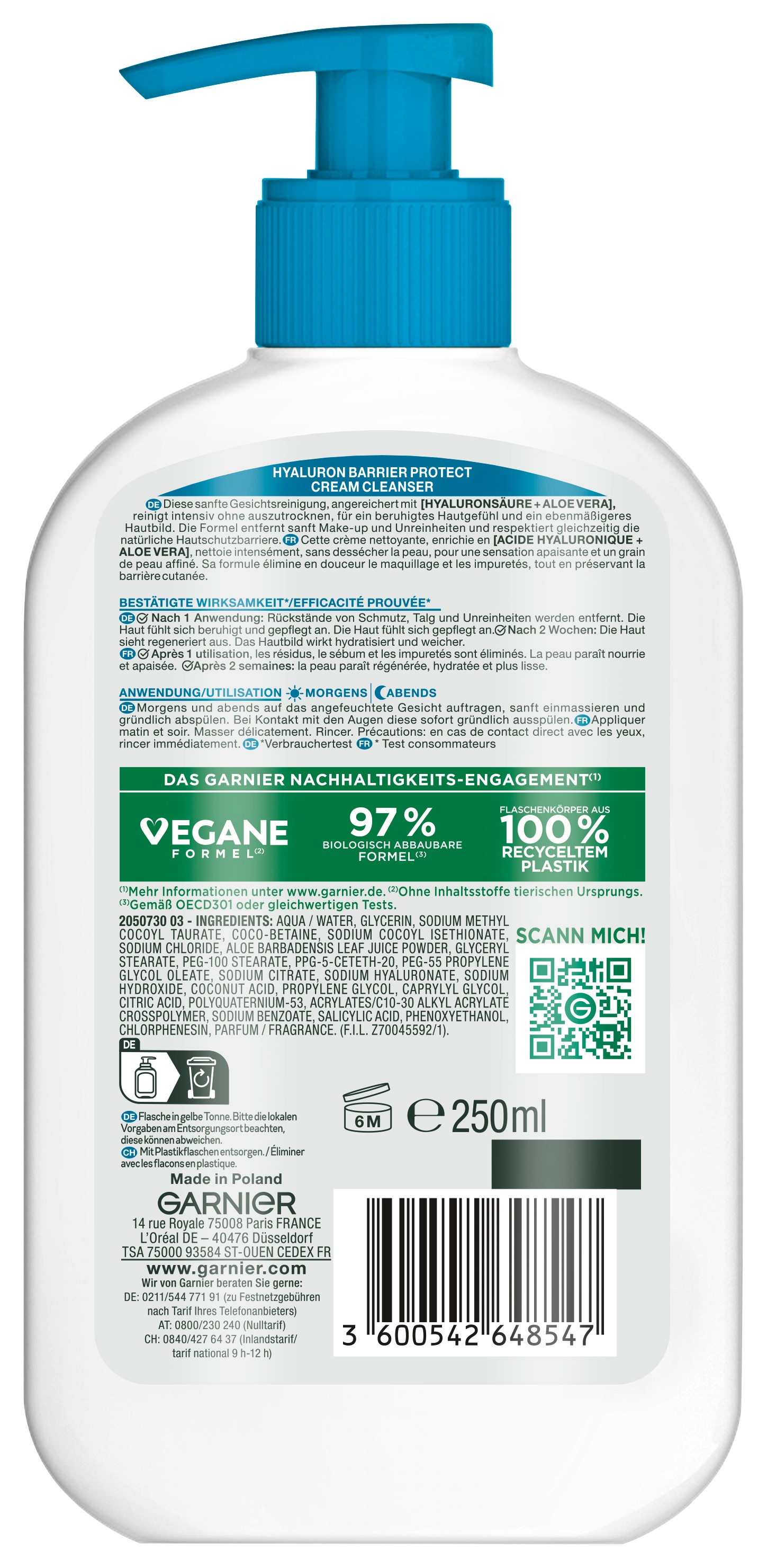 GARNIER Gesichts-Reinigungscreme »Garnier Hyaluron Barrier Protect Cream Cleanser«