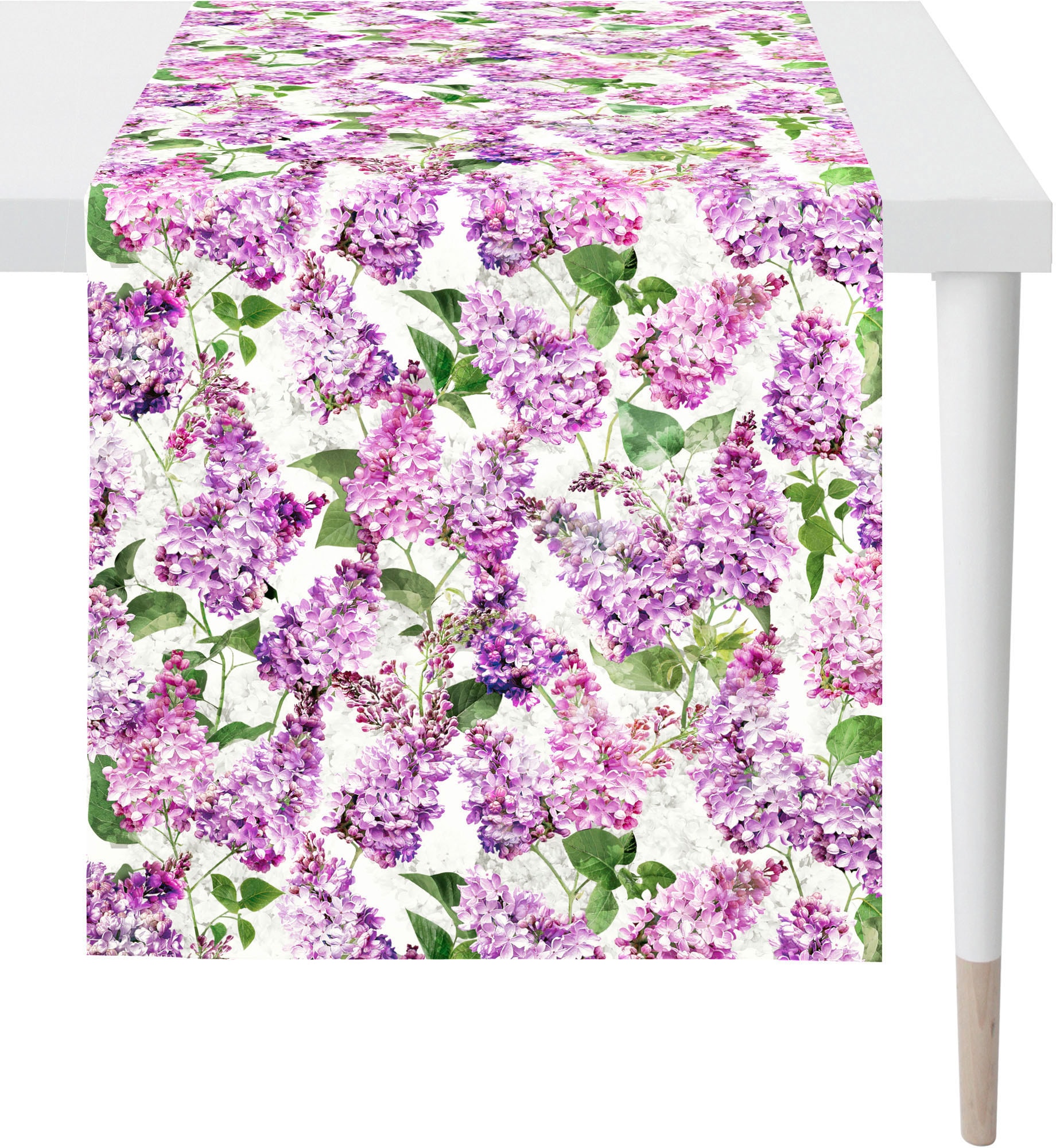 APELT Tischläufer »6820 (1 Blütenmotiv, All-Over Frühjahrsdeko, SPRINGTIME, mit Digitaldruck, Frühling«, Flieder St.)
