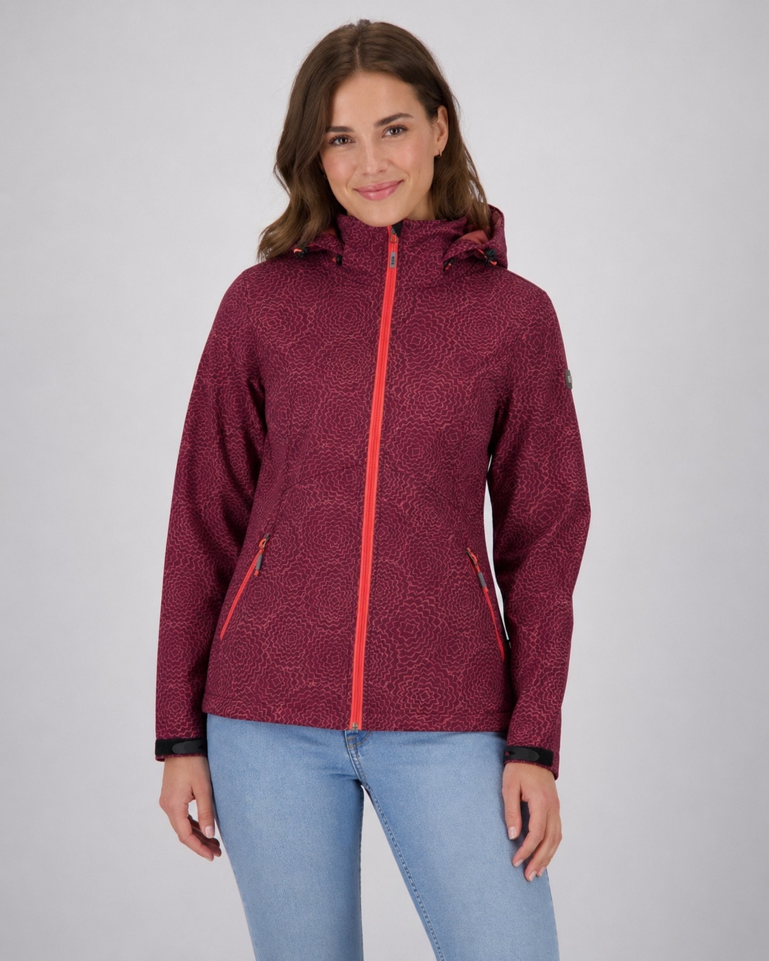 LPO Softshelljacke »SHELBY PEAK II« leichte Softshelljacke mit All-Over-Print und abnehmbarer Kapuze