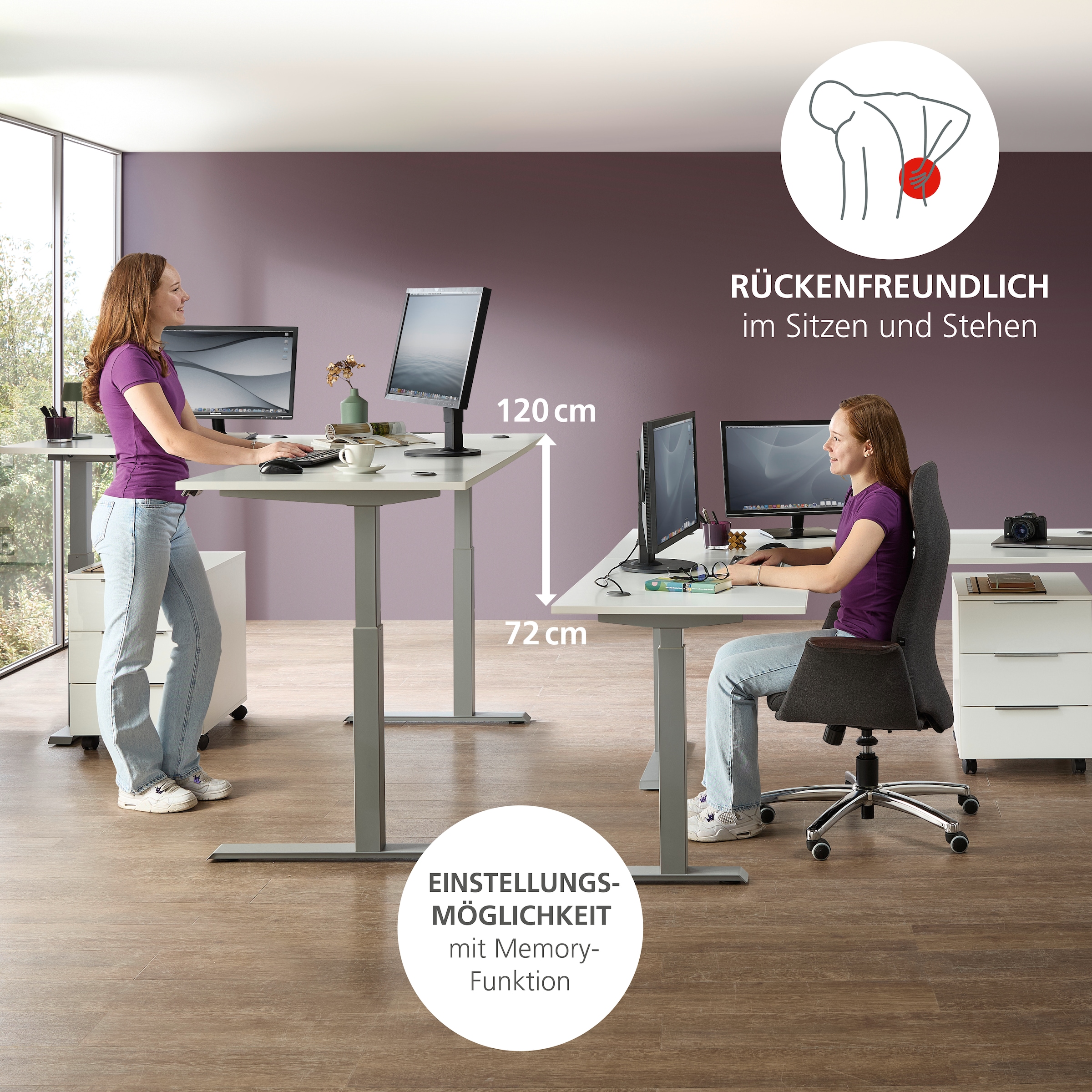 Innostyle Schreibtisch »Schreibtisch Santorin, 185/72/173 cm ( B/H/T)« 1 Stk. tlg. mit motor. Höhenverst. (72-120 cm) mit Memory-Funkt., li/re montierbar