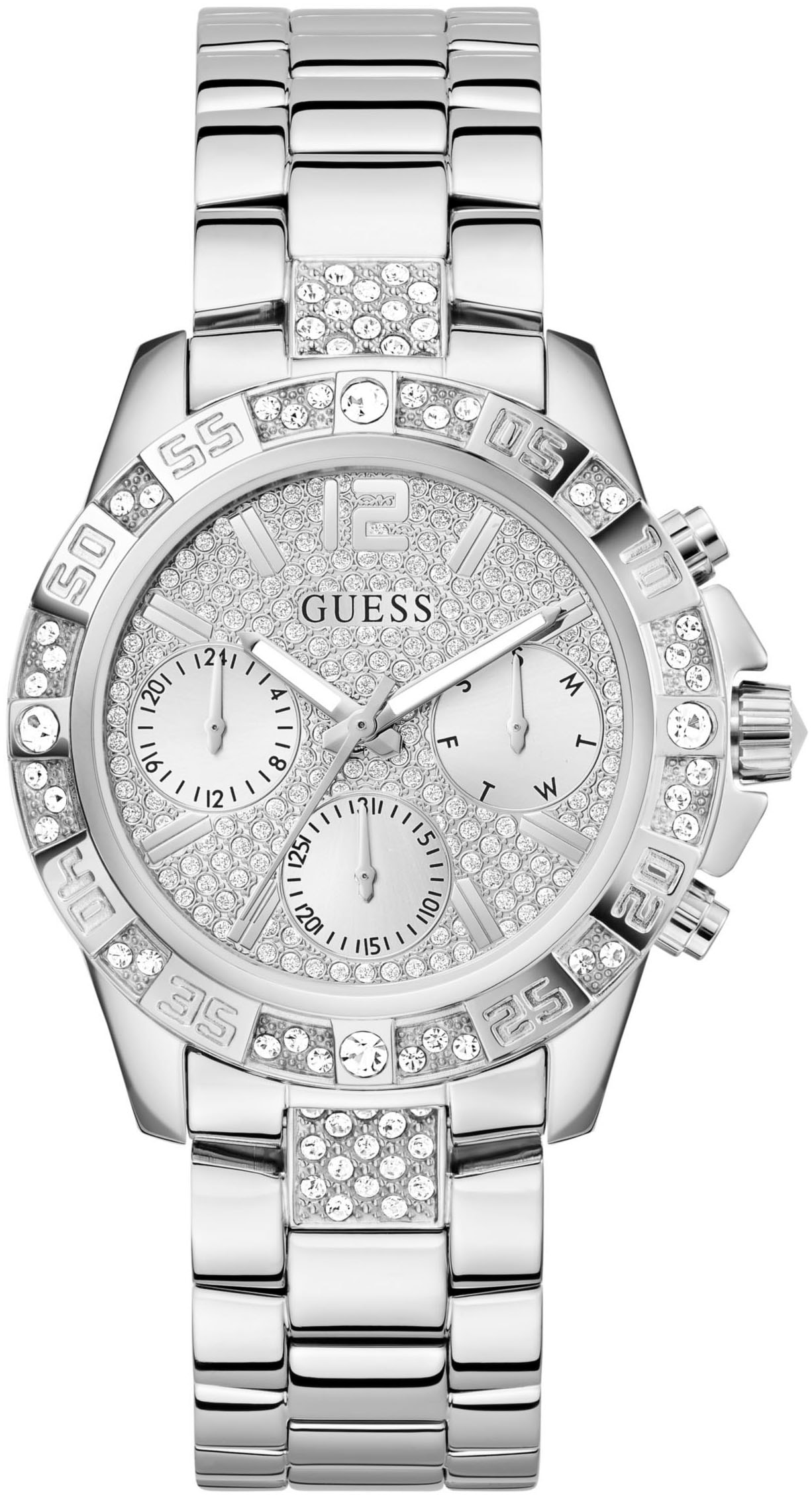 Guess Multifunktionsuhr »MAJESTY«, Quarzuhr, Armbanduhr, Damenuhr, Datum, Edelstahlarmband