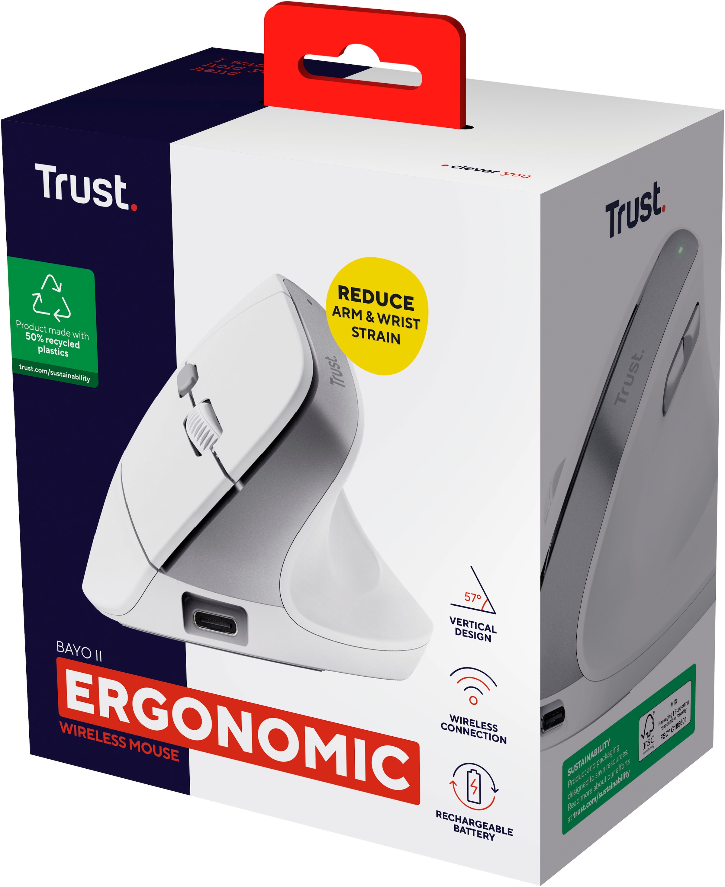 Trust ergonomische Maus »Bayo II Ergonomische kabellose Maus«, RF Wireless