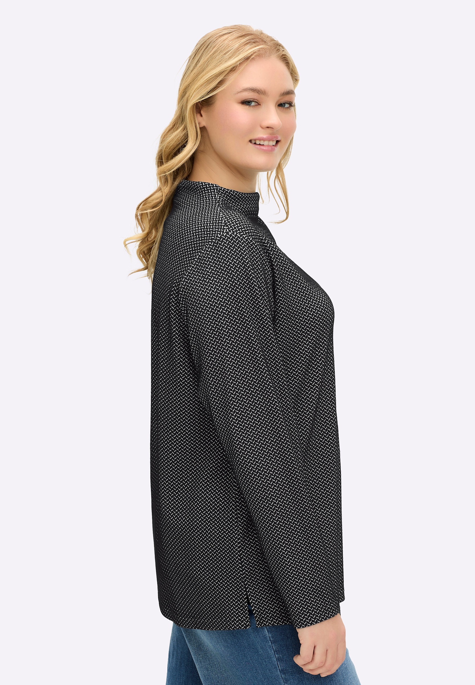 Sheego Sweatshirt »Sweatshirt Sweatshirt mit Fischgrät-Jacquardmuster«
