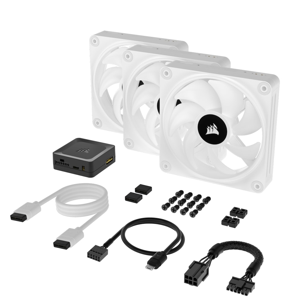 Corsair Gehäuselüfter »iCUE LINK QX120 RGB Starter-Kit – Weiß 120-mm-PWM-Lüfter«