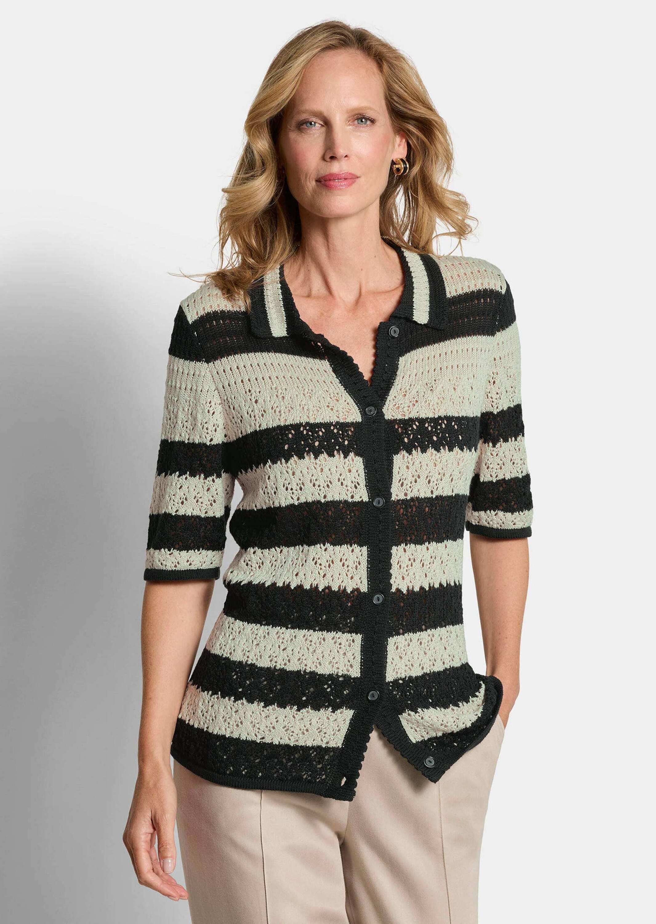 GOLDNER Strickjacke »Kurzgröße Ajourjacke in maritimen Look« Ajourstrick mit Ringel