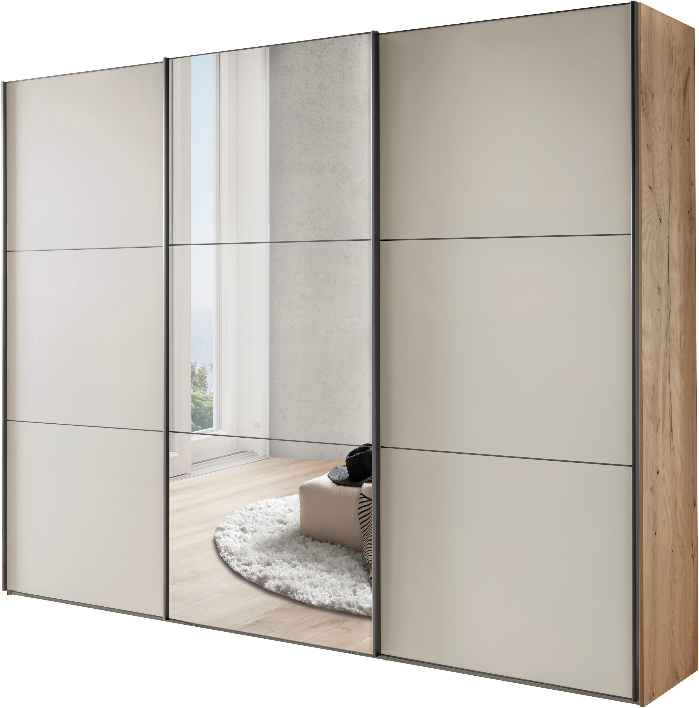 WIEMANN Schwebetürenschrank »Phoenix, Made in Germany, modernes Design, Highlight, Blickfang« Viele Farbkombinationen, in 4 Breiten und in 2 Höhen erhältlich,  maximaler Staurraum, inkl.Einlegeböden, Wäscheböden u. Dämpfer
