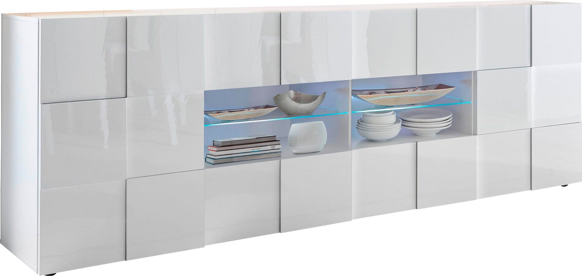 Home affaire Sideboard "Dama Breite 241, Kommode 2 Türen u. 4 Schubkästen, Anrichte" Front in 3D-Optik, viel Stauraum, verschiedene Farben