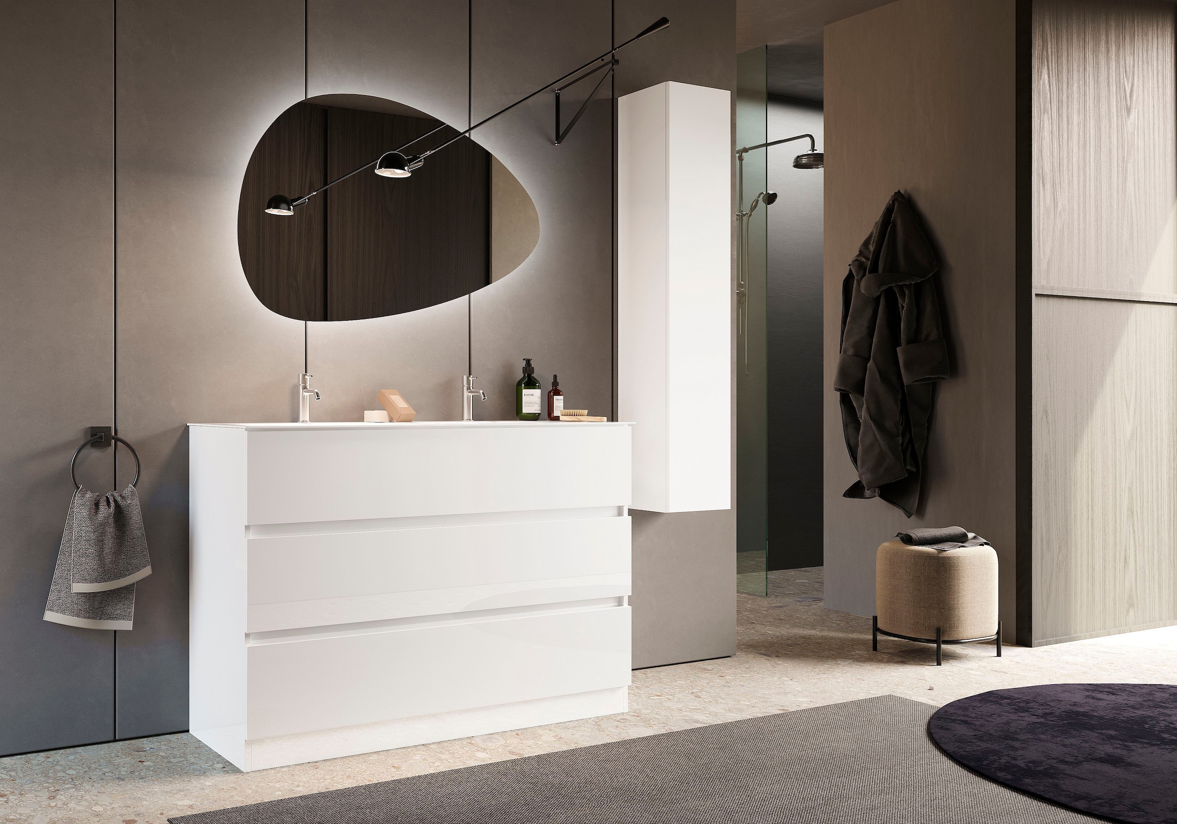 welltime Badspiegel »Stone«, asymmetrisch, Breite 101 cm, Höhe 67 cm, mit LED Beleuchtung
