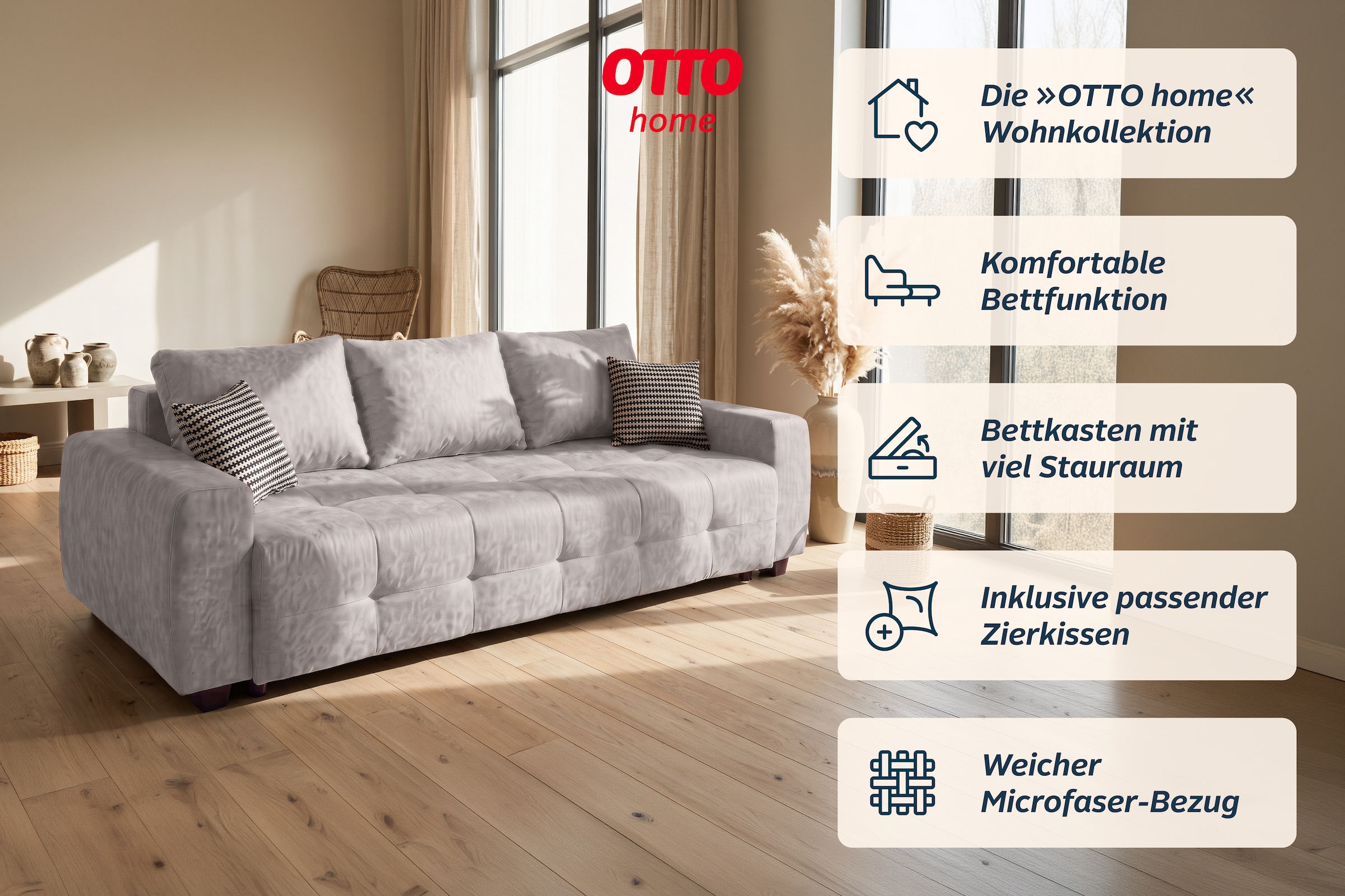 OTTO home Schlafsofa »Bella mit Bettkasten, Gästebett 142x194, in 3 Qualitäten, inkl. Kissen« CLASSIC - Bonnellfedern ohne Topper - ideal als Gästebett