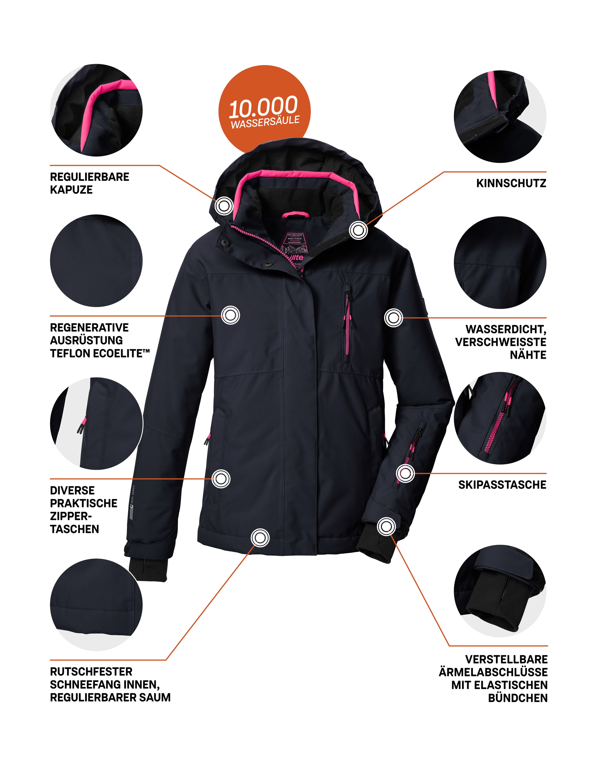 Killtec Skijacke »KSW 205 GRLS SKI JCKT« Wasserdichte, atmungsaktive Ski-Jacke mit verstellbarer Kapuze