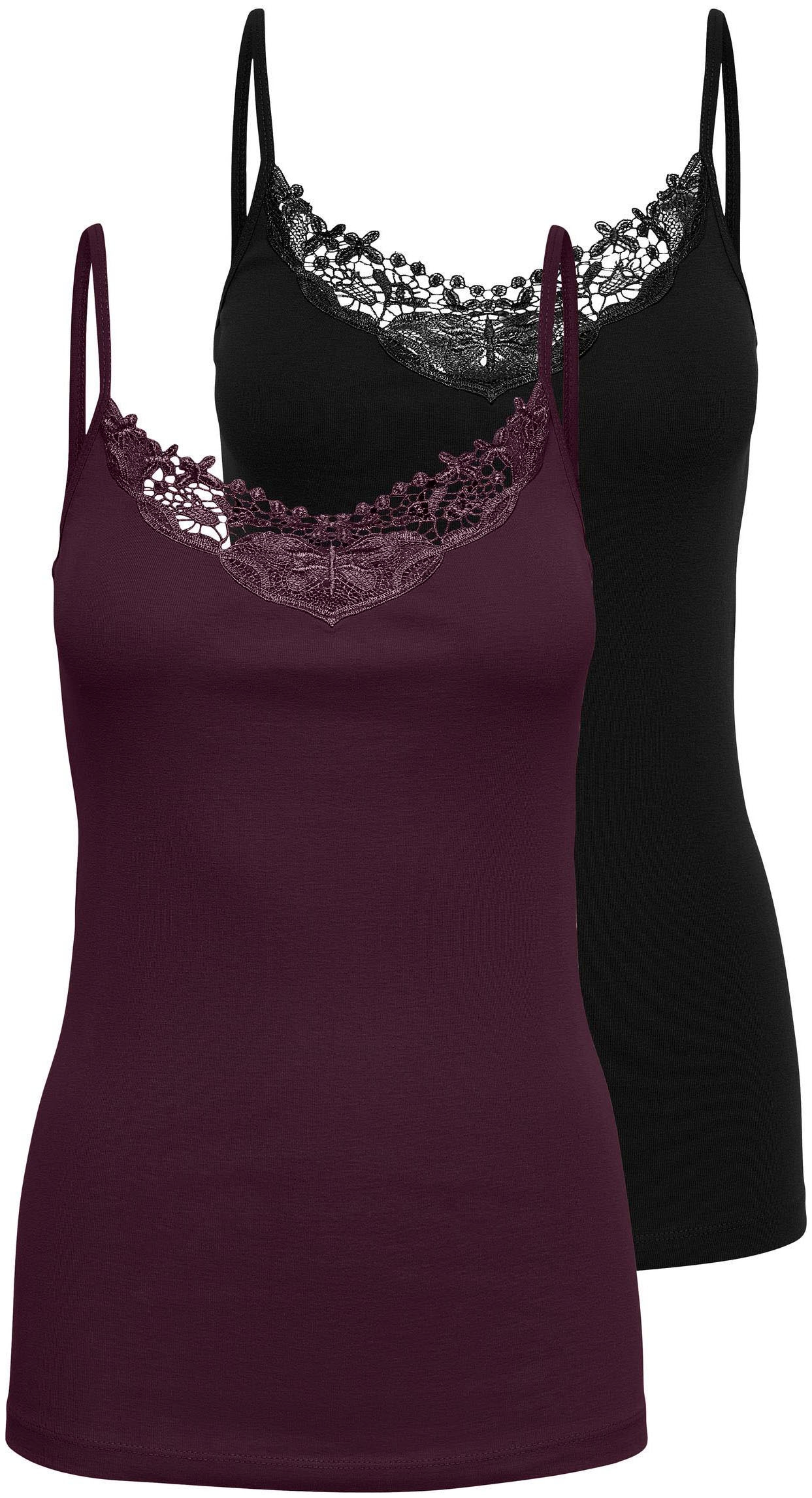 ONLY Spitzentop »ONLKIRA – Doppelpack mit Spitzendetail für feminine Looks« 2er-Pack,  figurbetont, modisch, Jersey, Baumwolle, V-Ausschnitt