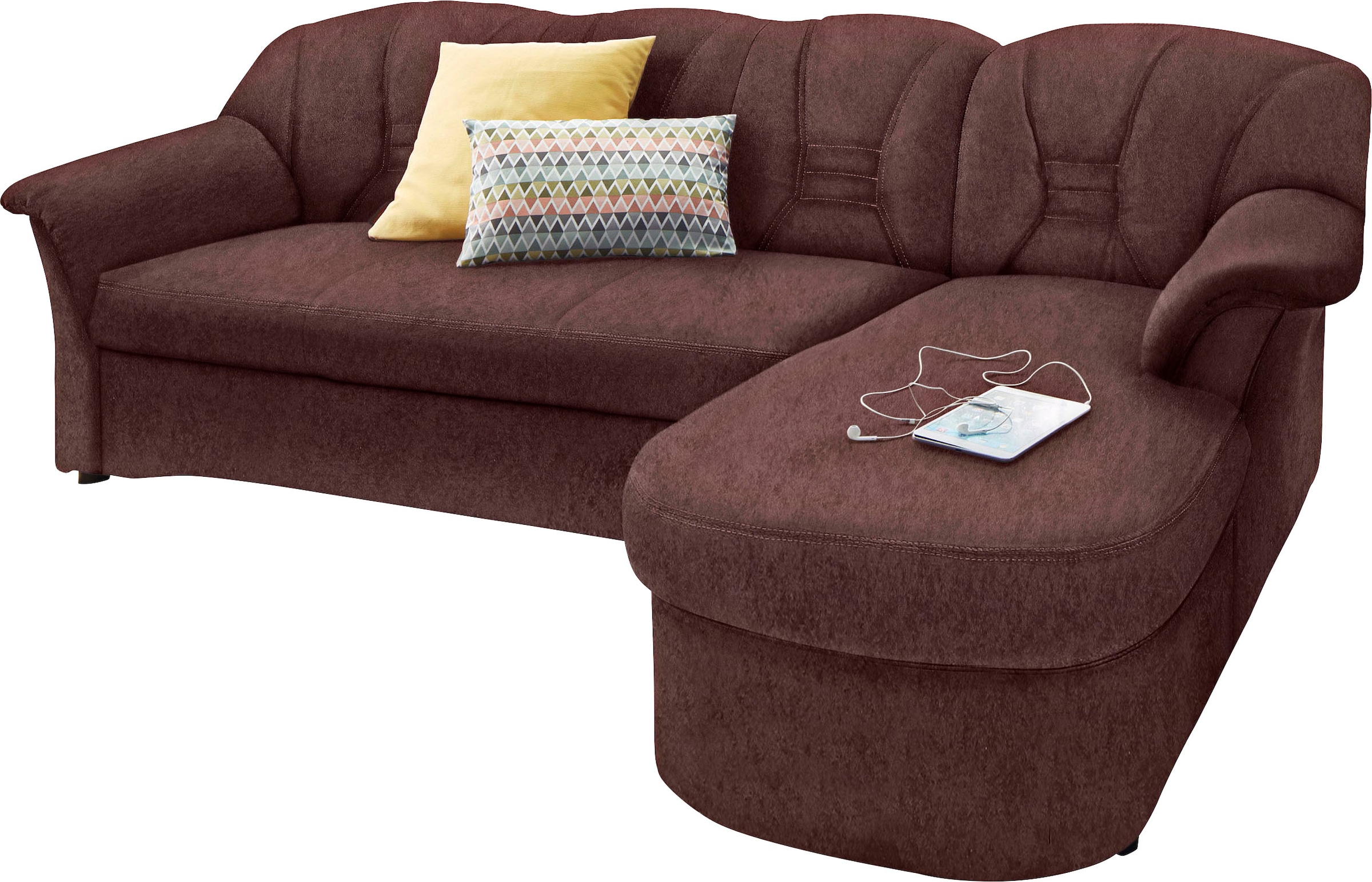 DOMO collection Ecksofa »Elva, zeitlose Formensprache, elegante Rückensteppung, L-Form«, wahlweise mit Bettfunktion und Federkern