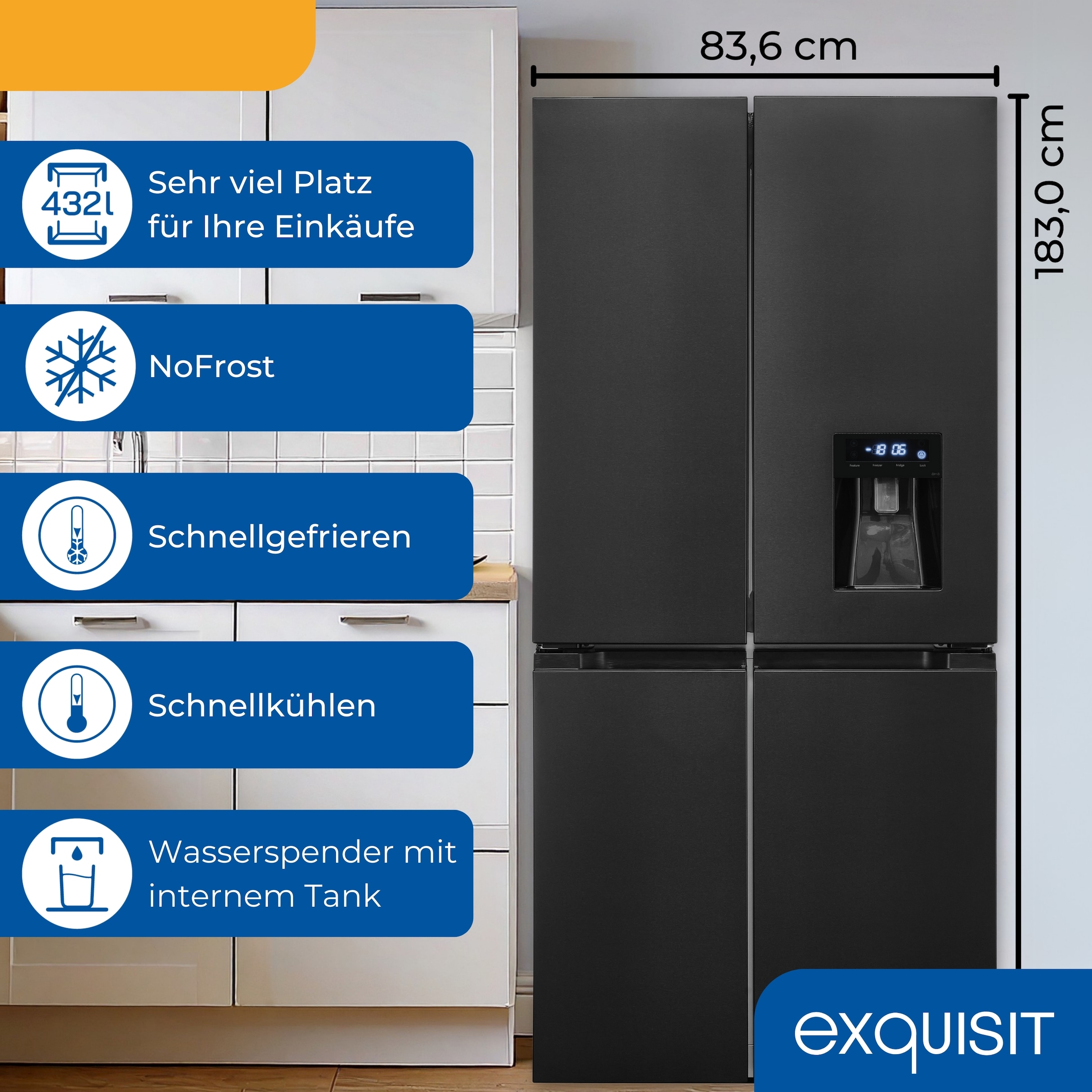 exquisit Multi Door MD430-100-WS-202E inoxlook-az »MD430-100-WS-202E inoxlook-az« 183 cm hoch 83,6 cm breit
