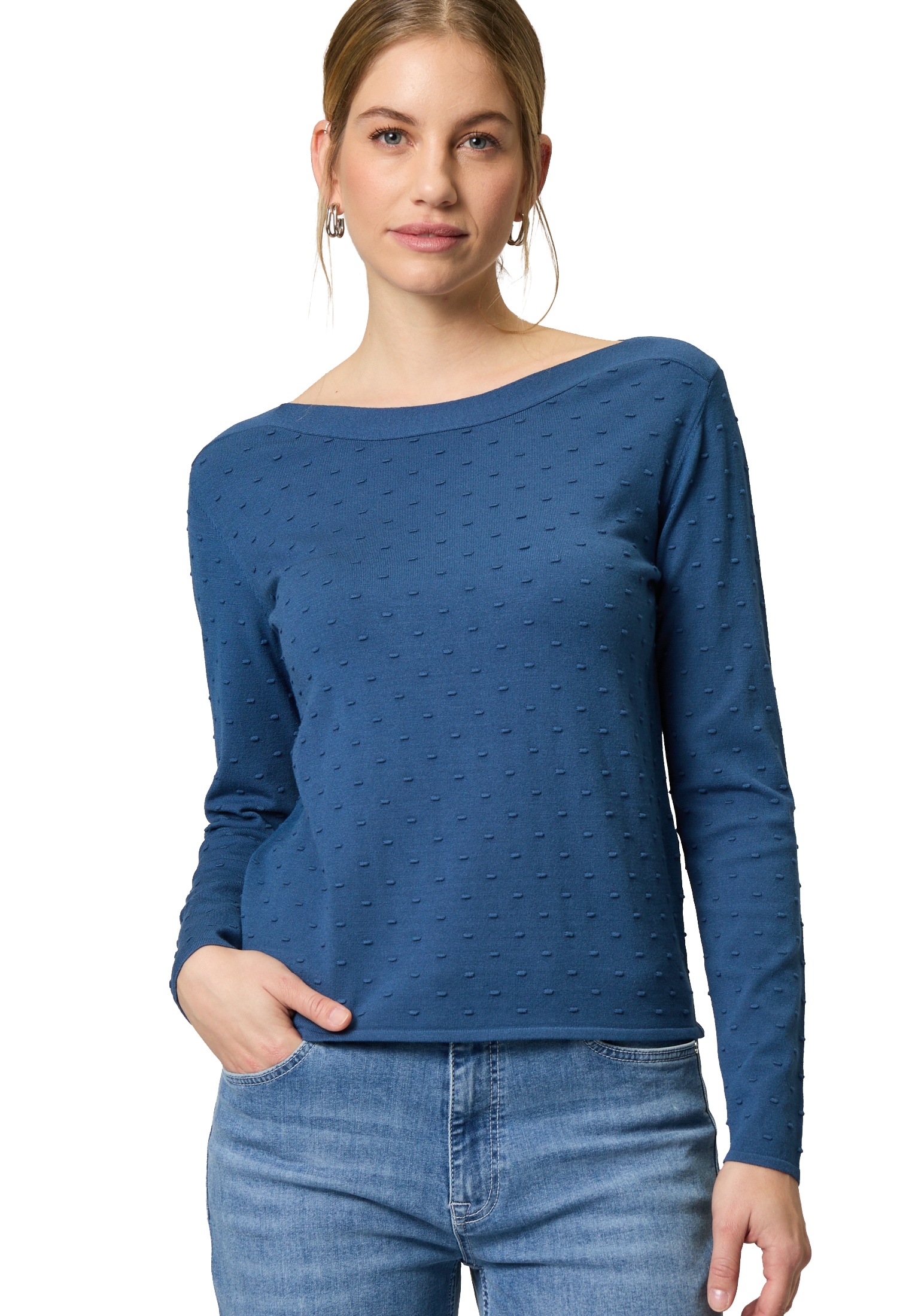 Zero Rundhalspullover »Pullover mit Punktstickerei«